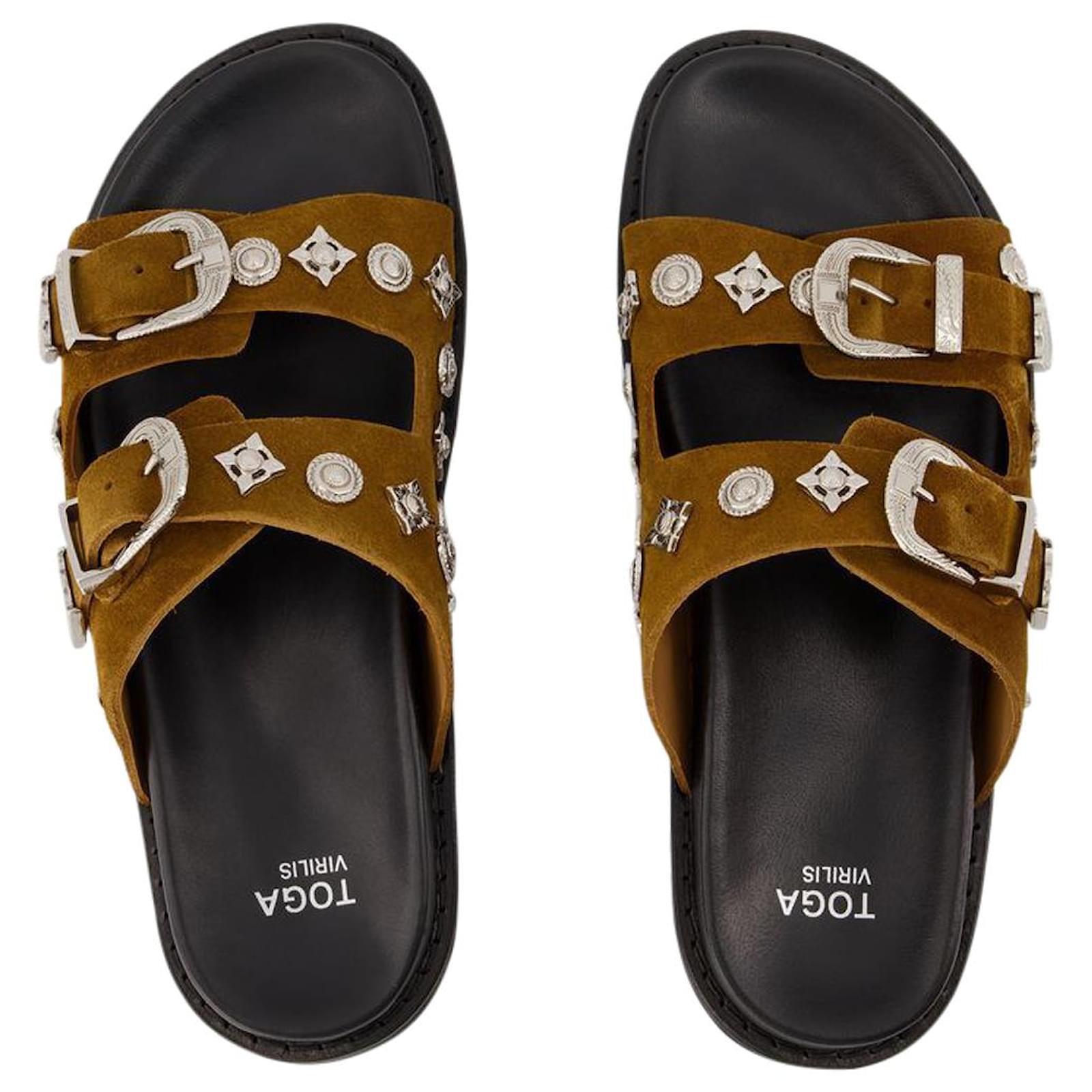 Toga Pulla AJ830 Slides - Toga Virilis - Khaki - Suede Green