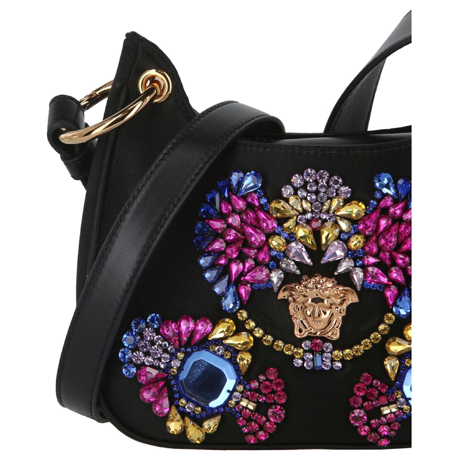 Versace La Medusa Rhinestone Mini Hobo Bag Black Nylon ref.818661