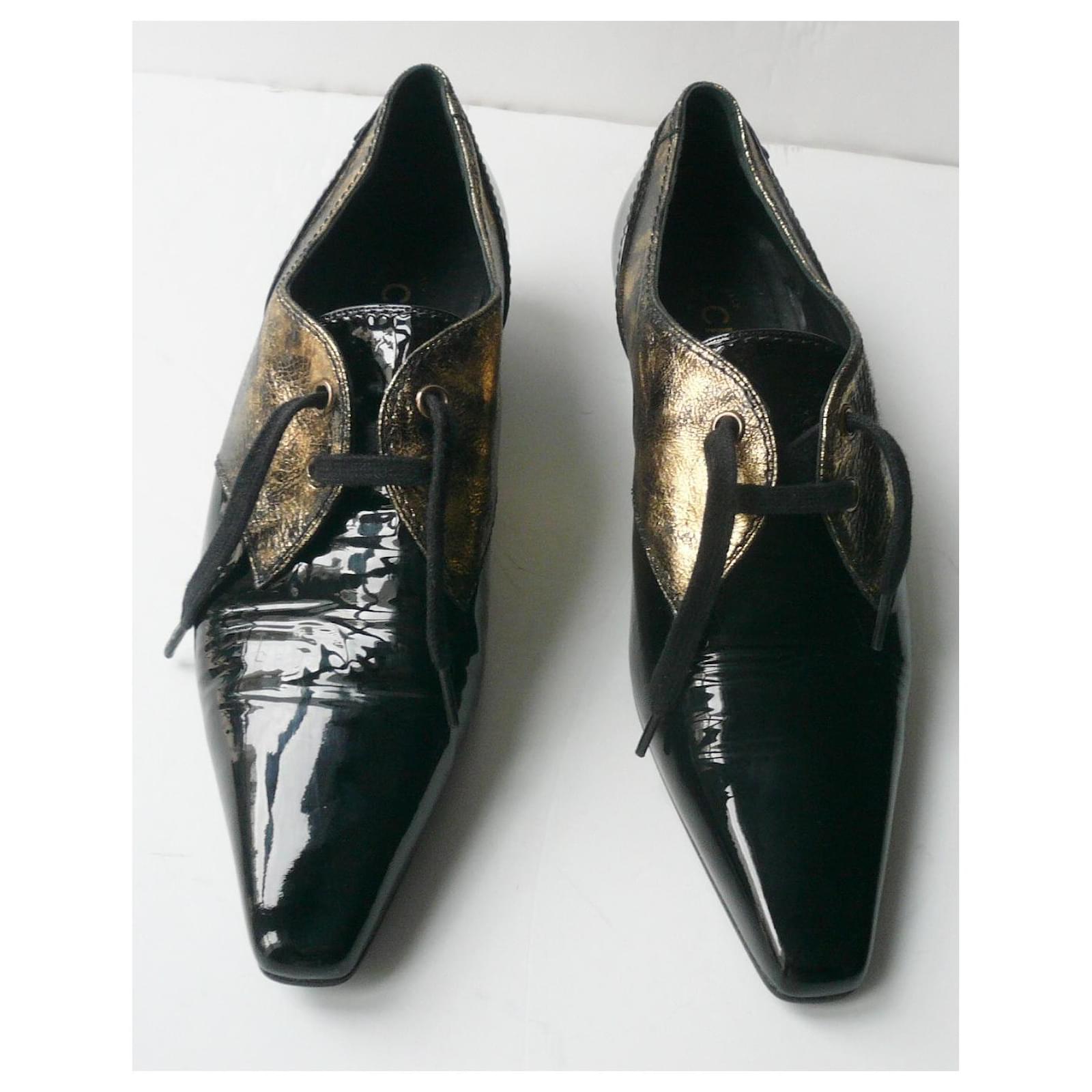 chanel black gold dress shoes