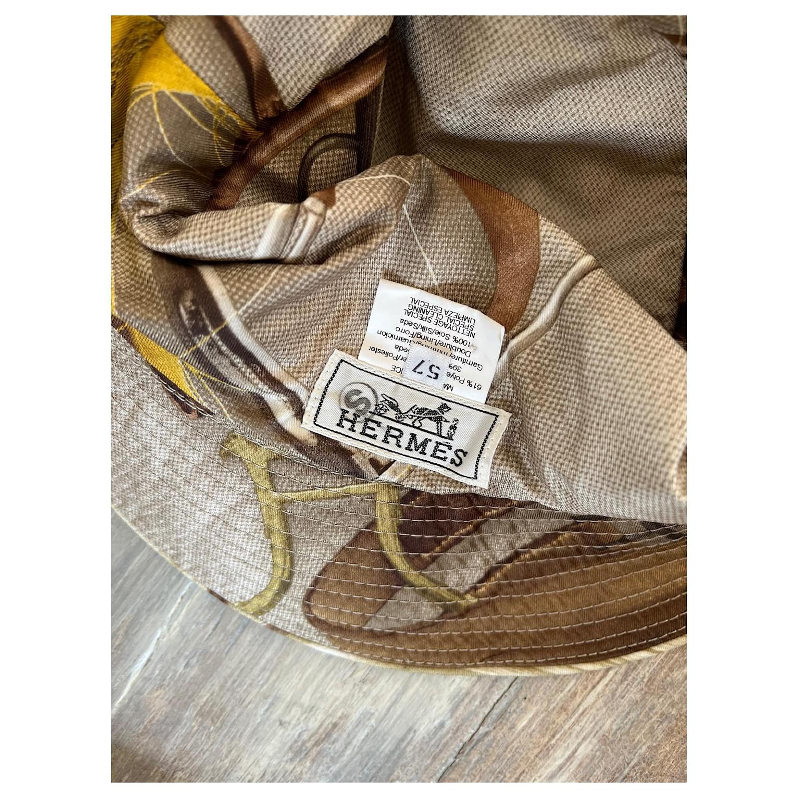 HERMES Herringbone Cashmere Wool hat Bucket hat Brown 57