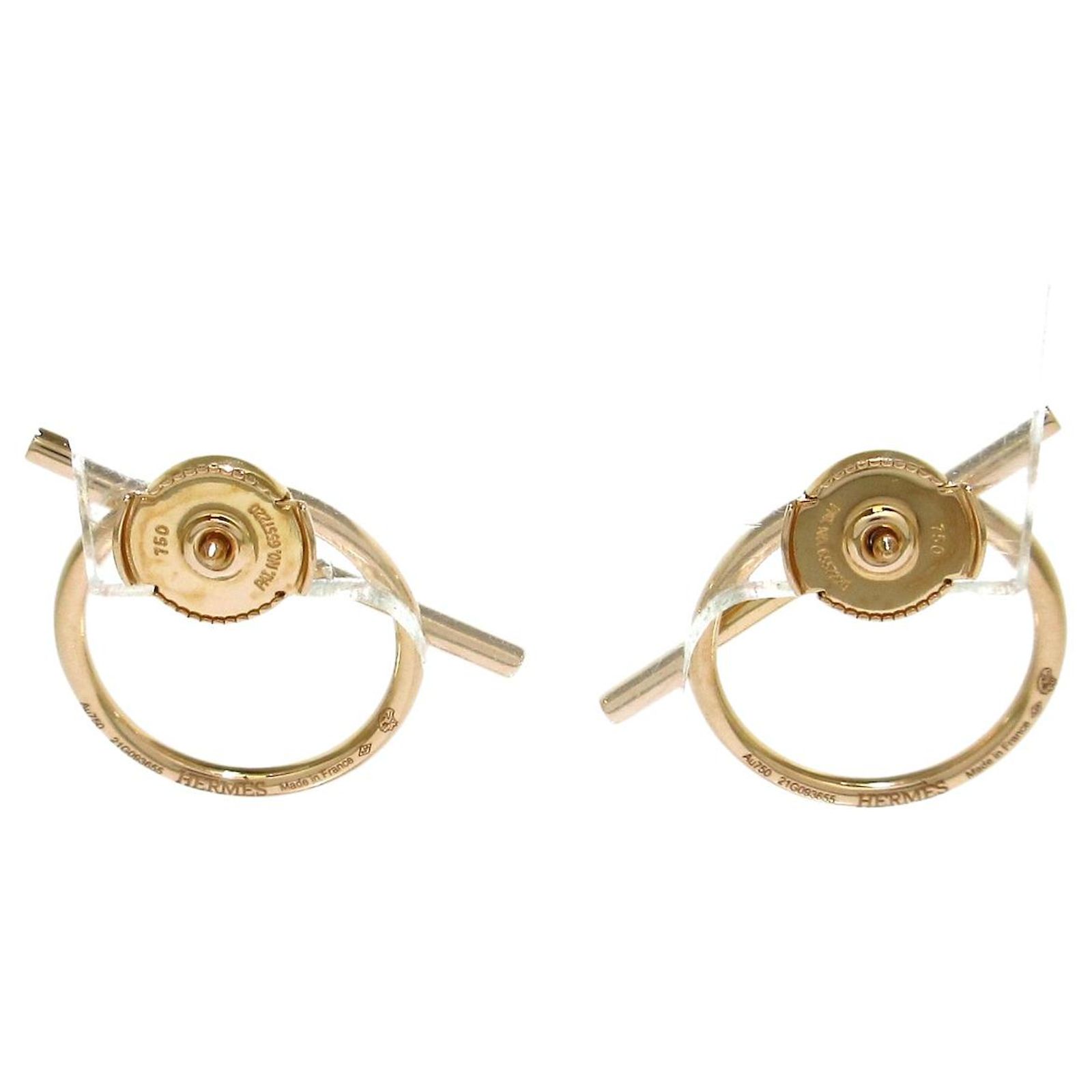 Boucles D'oreilles Clips HERMES Authentiques - Or/bleu/métal Marron Et Soie - Modèle E60310a - Occasion
