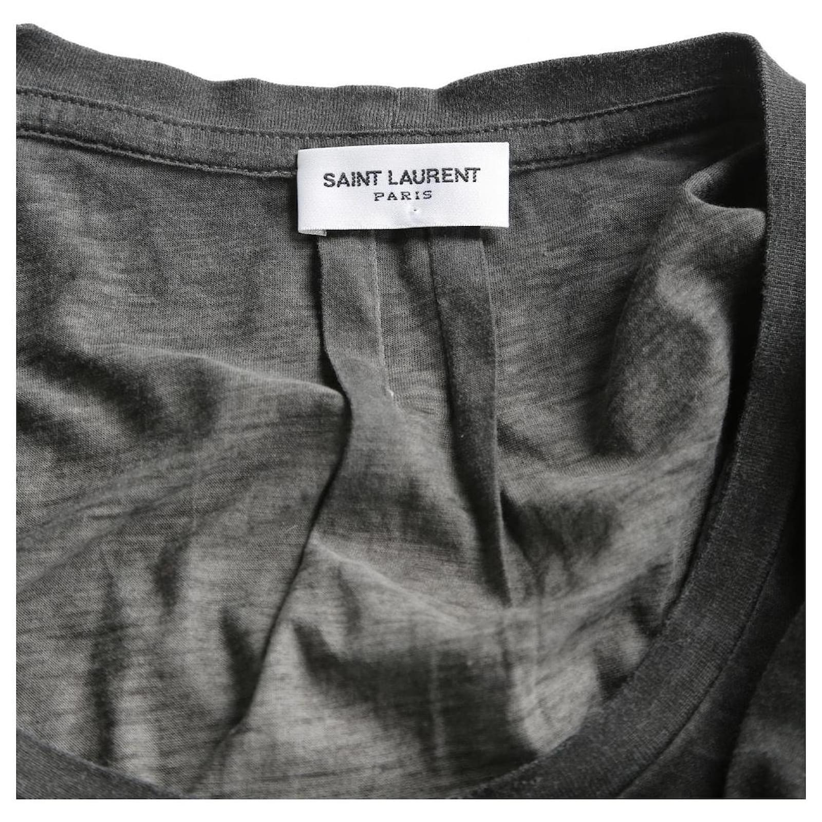 Saint Laurent T-shirt oversize à mancherons en coton gris foncé délavé avec poche  plaquée froncée ref.830662 - Joli Closet