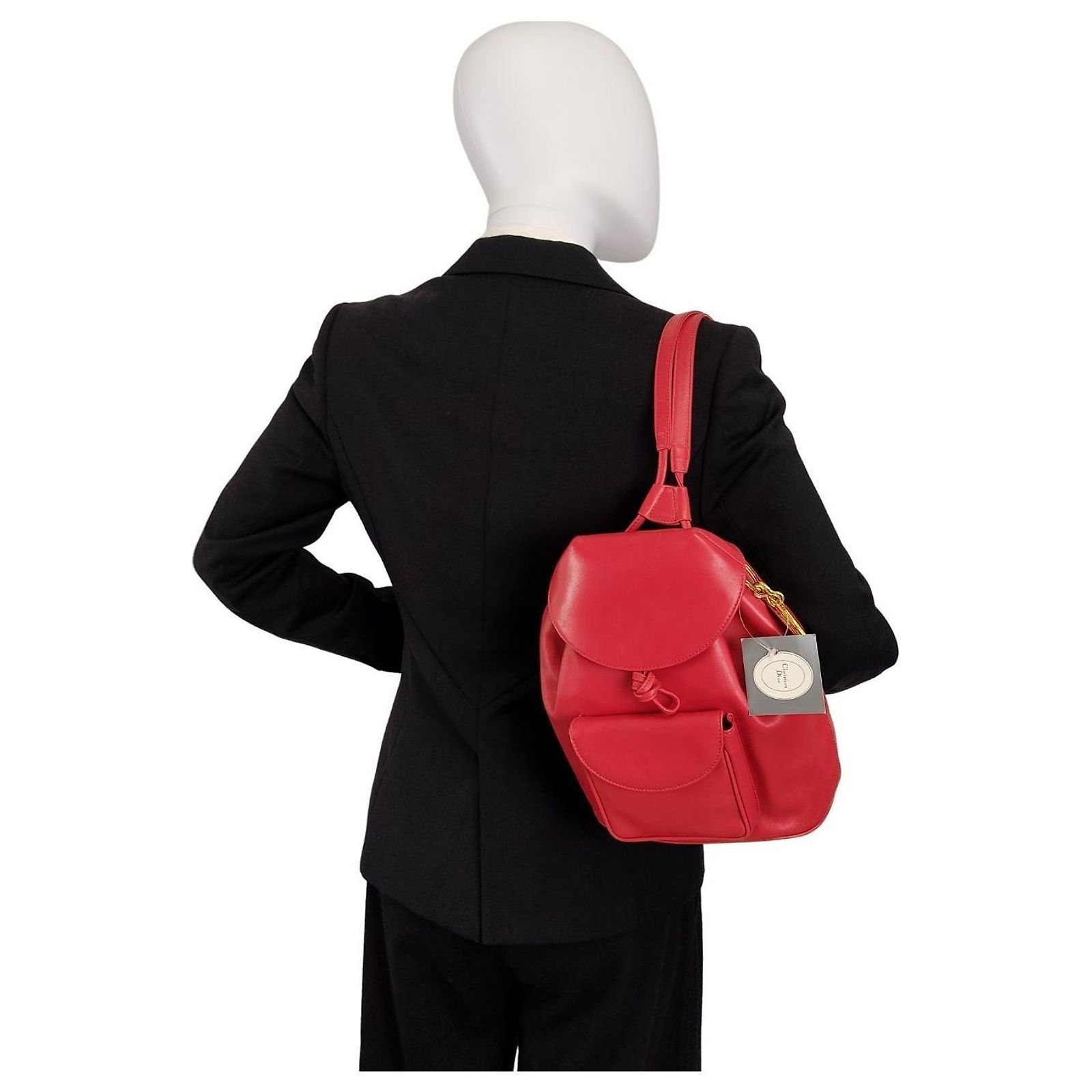 VINTAGE Christian Dior Leather Red Backpack Bag Dior DIOR Backpack Leather Red Gold | Grailed main image 3