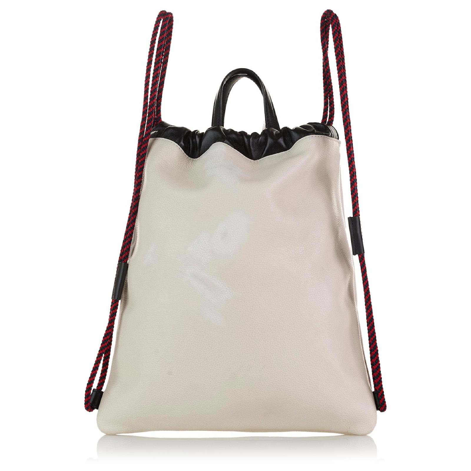 Gucci White Logo Drawstring Backpack Leather Pony-style