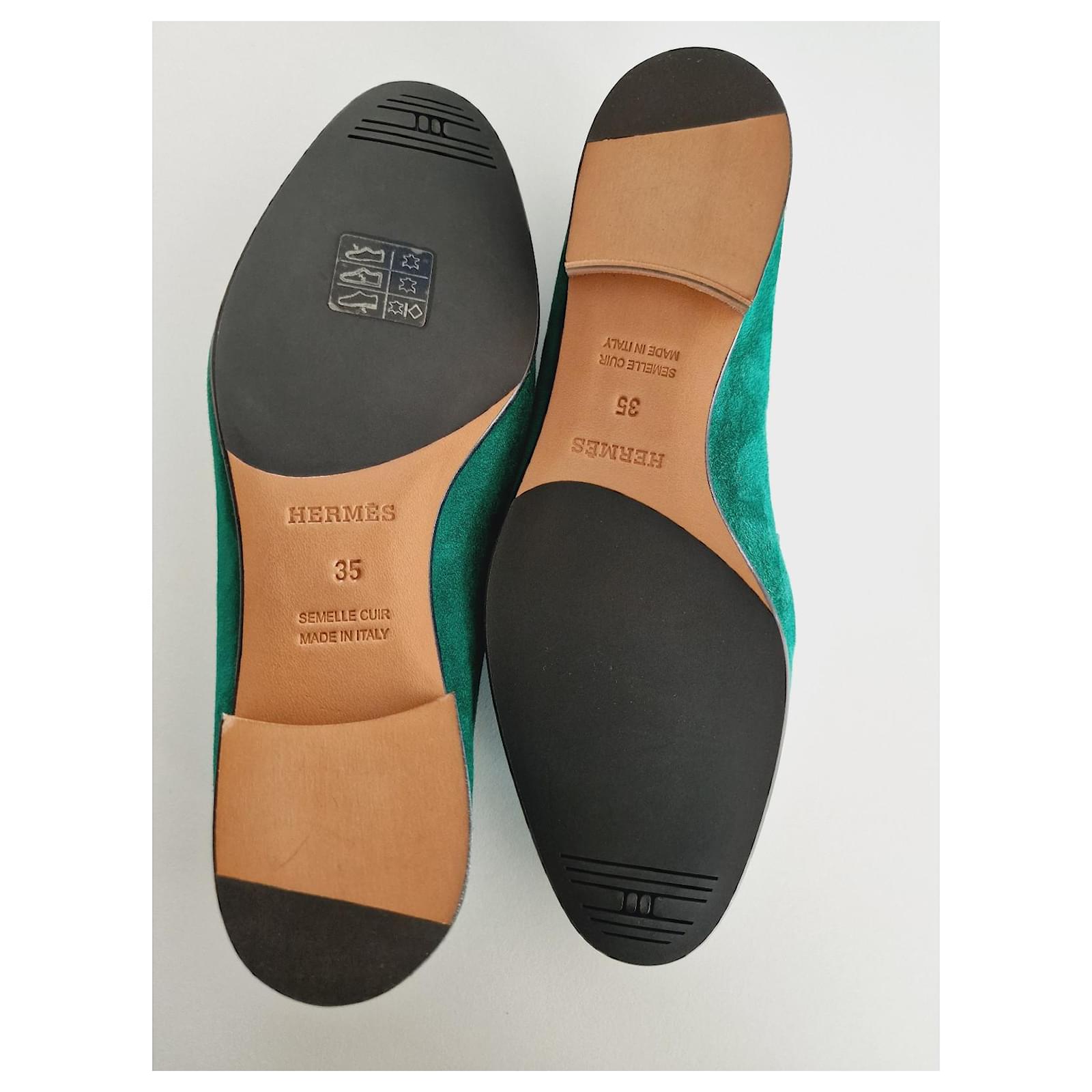 Hermès Hermes Paris loafers Green Nubuck ref.831026 - Joli