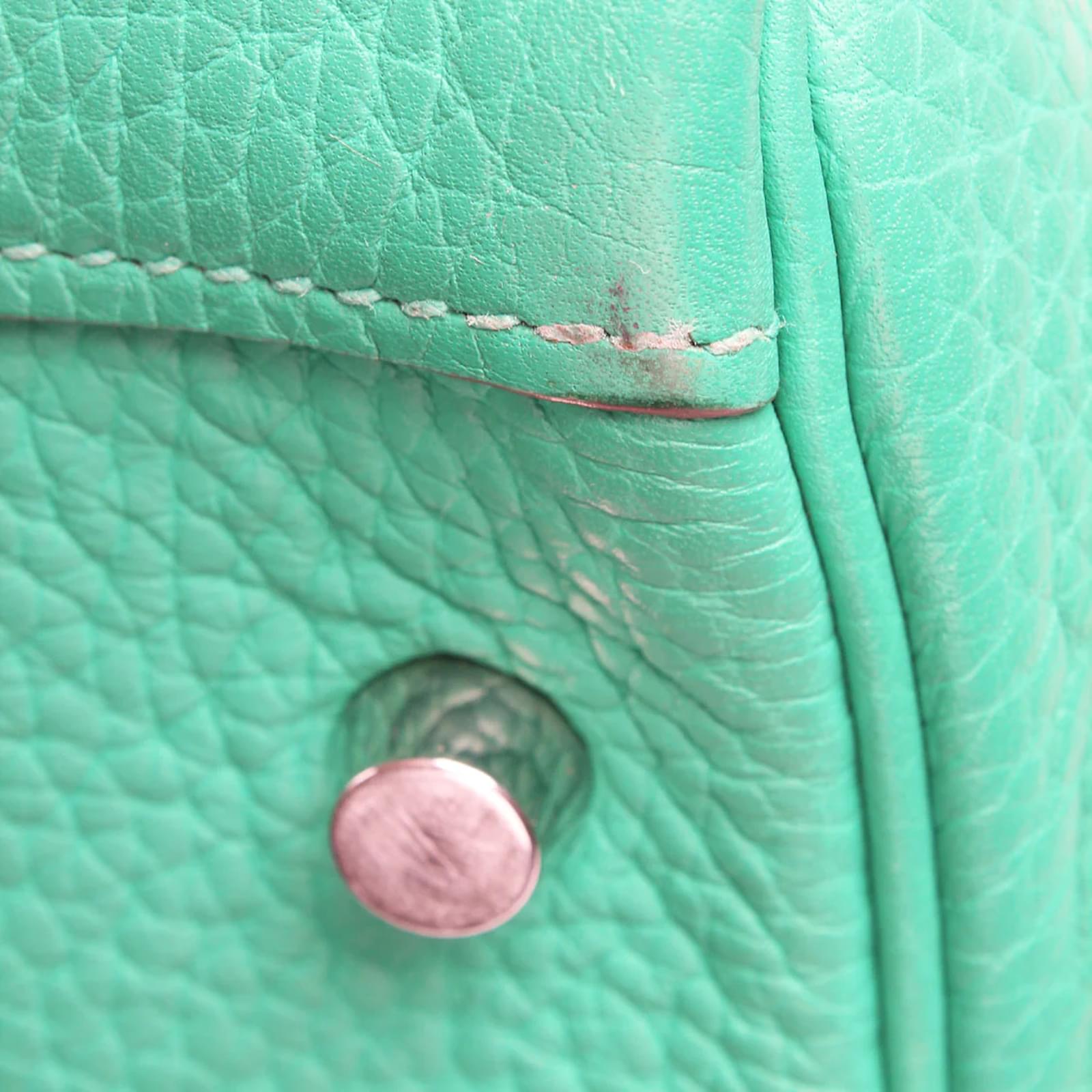 Hermès Clemence Lindy 30 Green Leather Pony-style calfskin ref