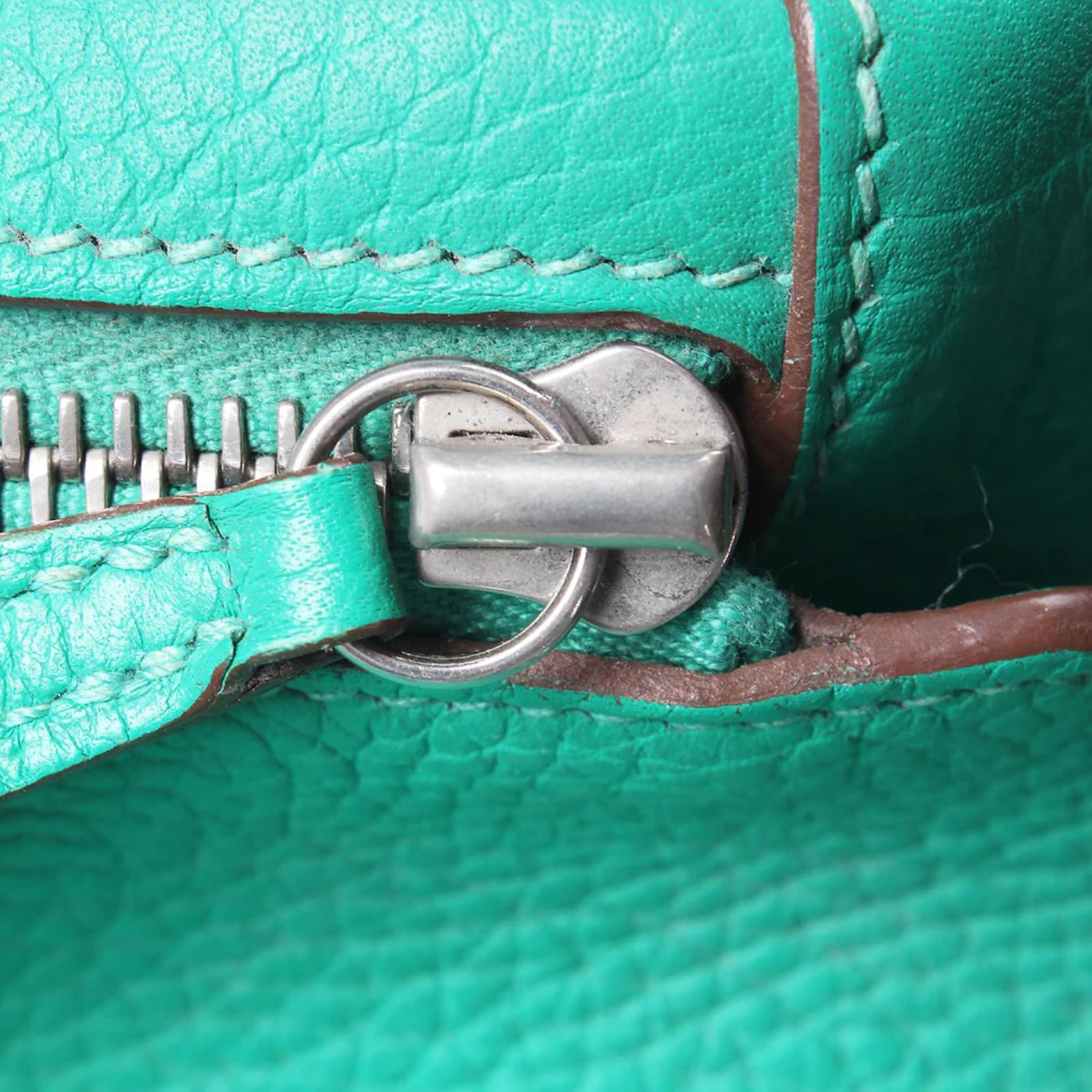 Hermès Clemence Lindy 30 Green Leather Pony-style calfskin ref