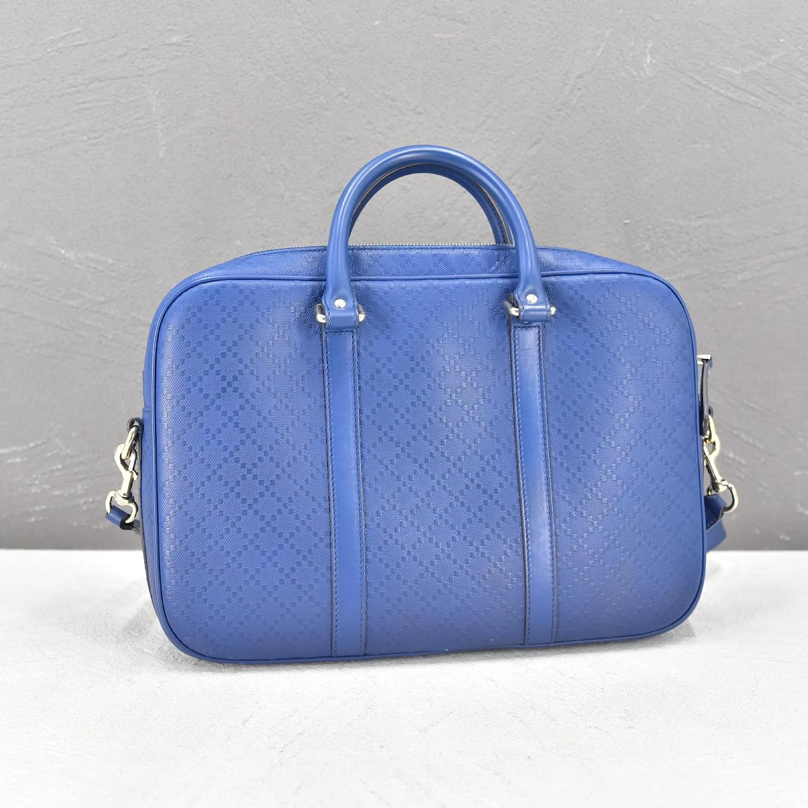Gucci Diamante Leather Business Bag 344357 Blue Pony-style