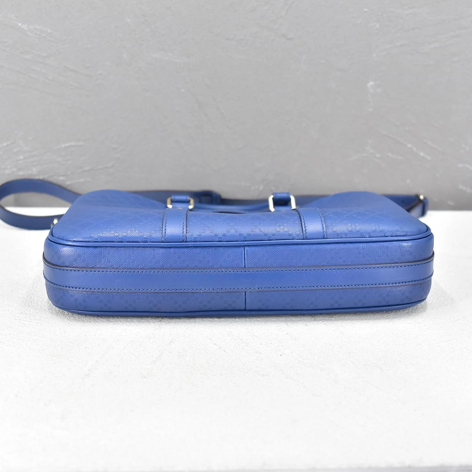 Gucci Diamante Leather Business Bag 344357 Blue Pony-style