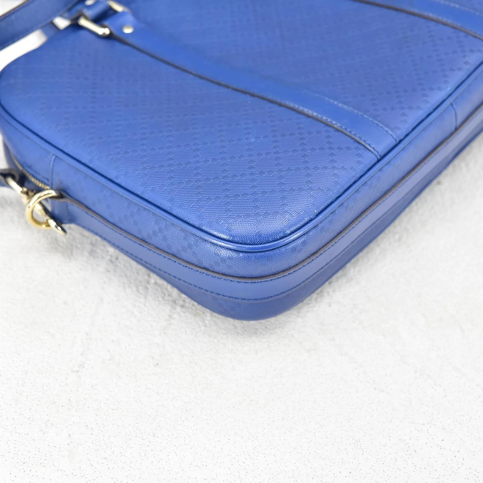 Gucci Diamante Leather Business Bag 344357 Blue Pony-style