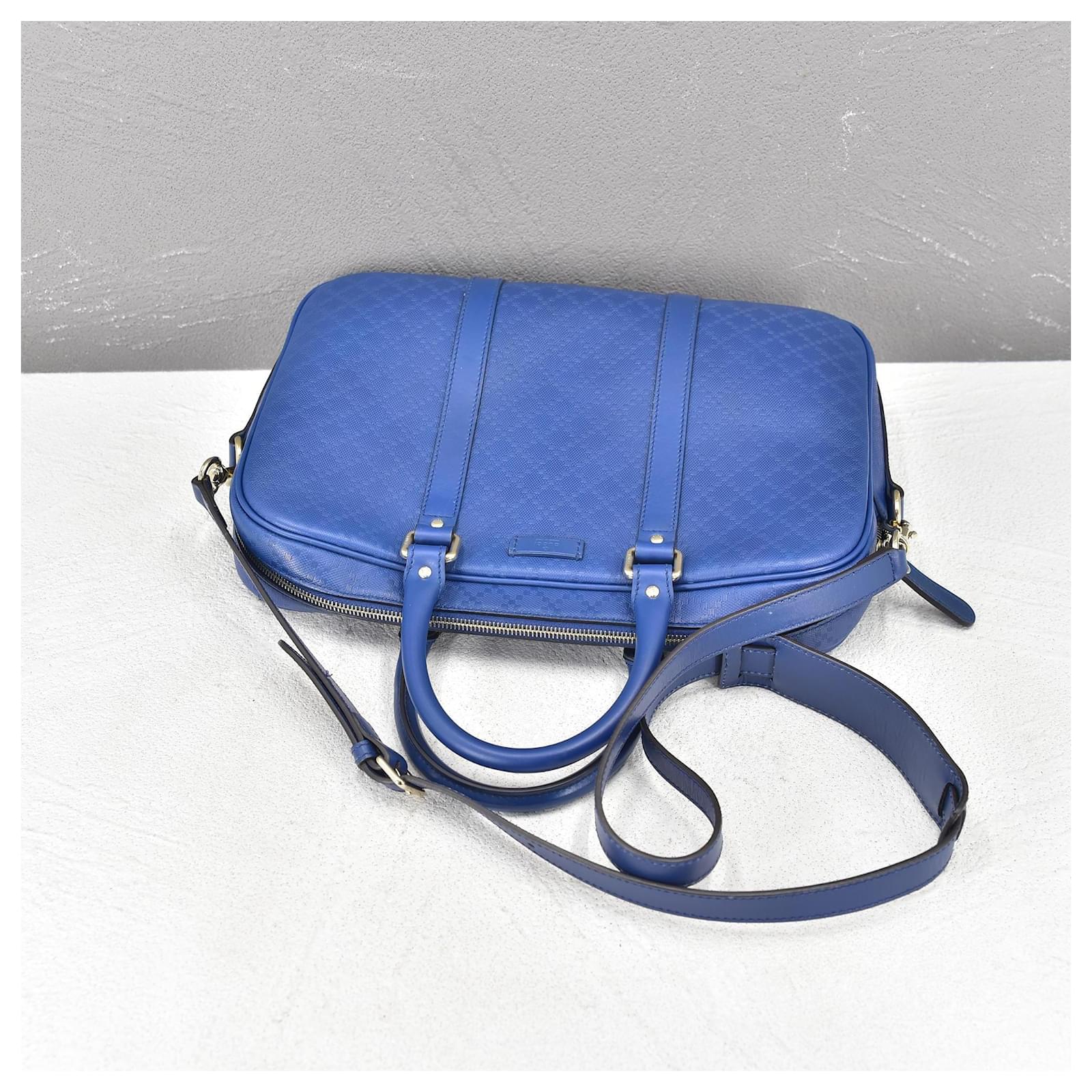 Gucci Diamante Leather Business Bag 344357 Blue Pony-style
