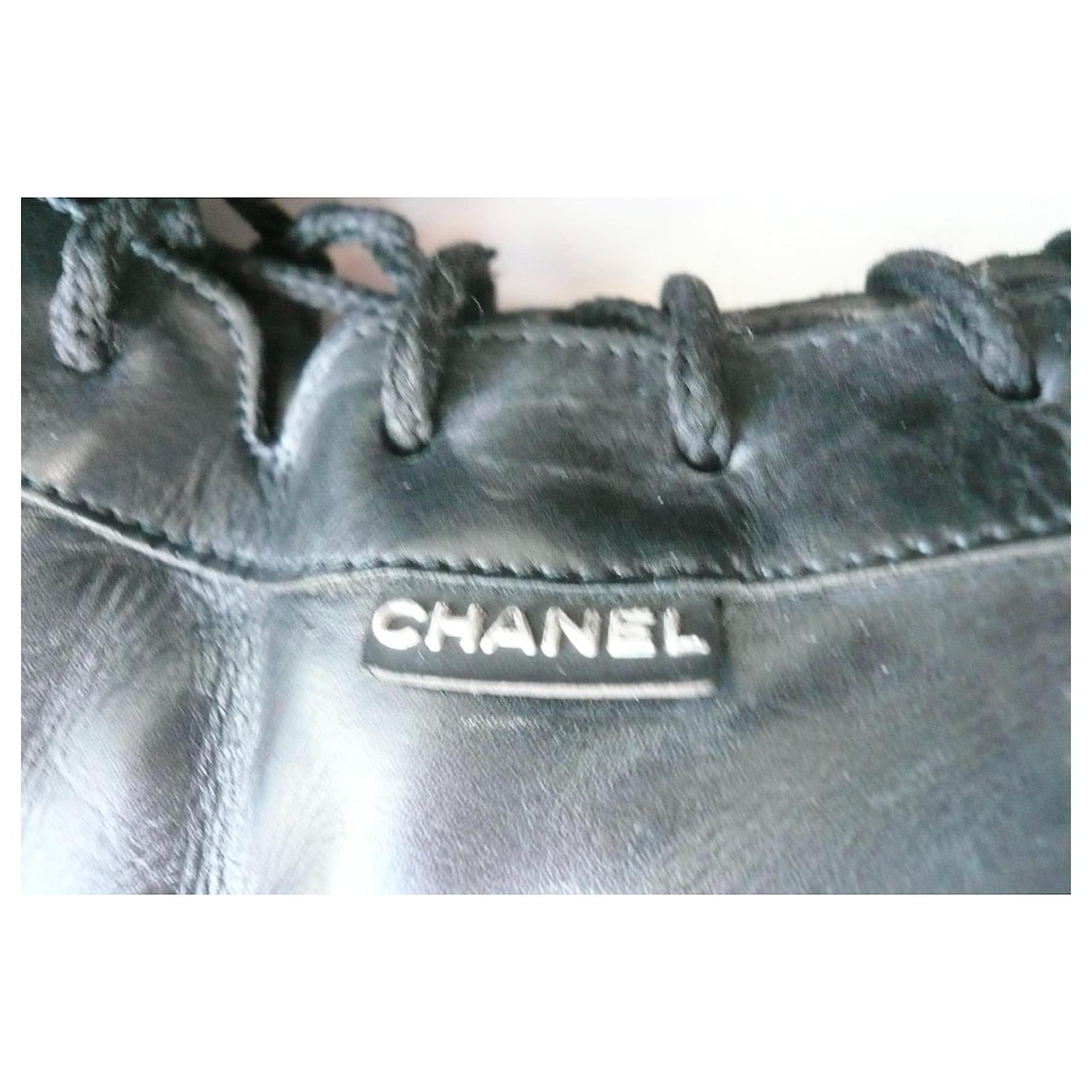 CHANEL Chanel Sport T Leather Biker or Boxe Boots38 Rare !!! Black