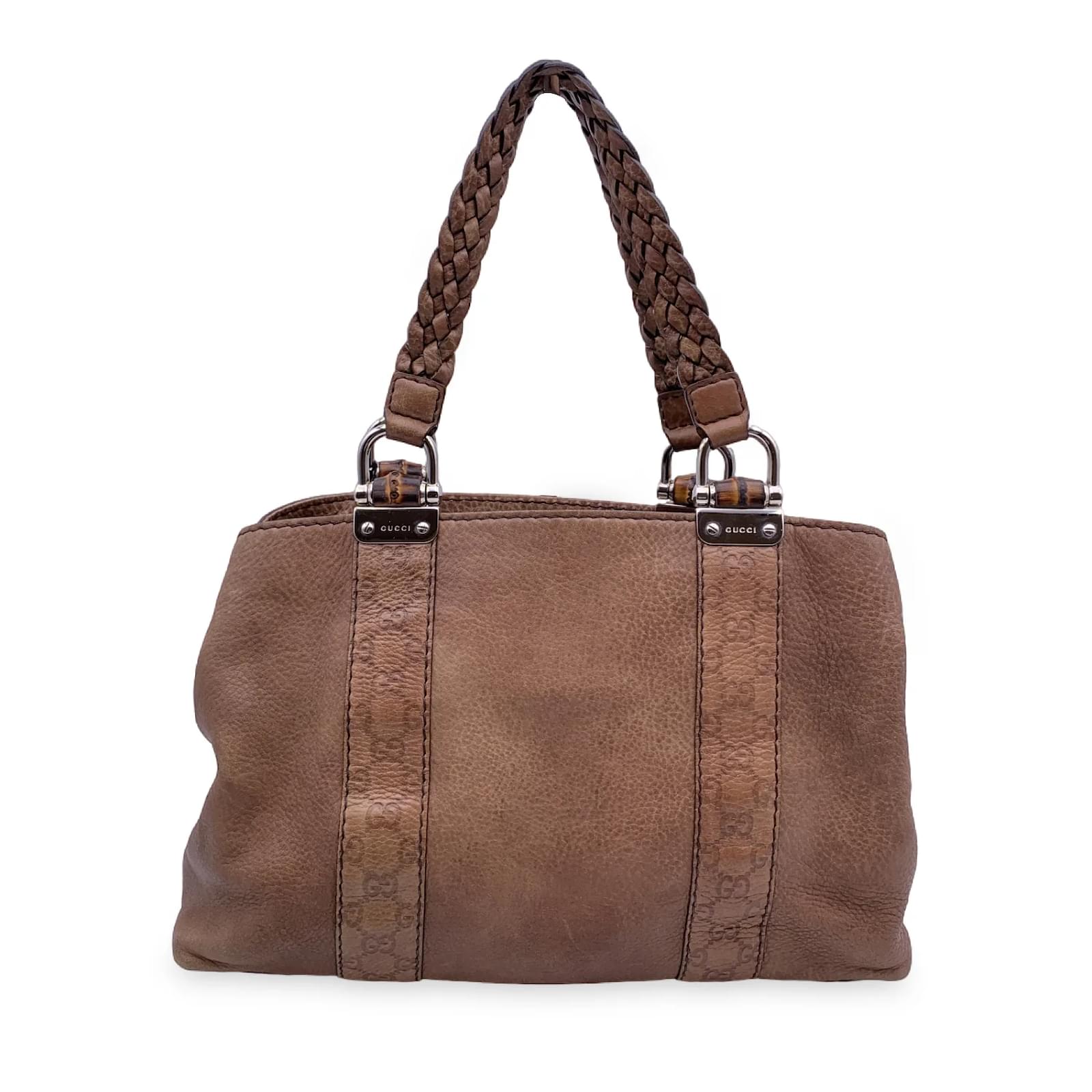 Gucci Tan Leather Braided Handles Tote Bag Bamboo Details Beige ref.835789 Joli Closet