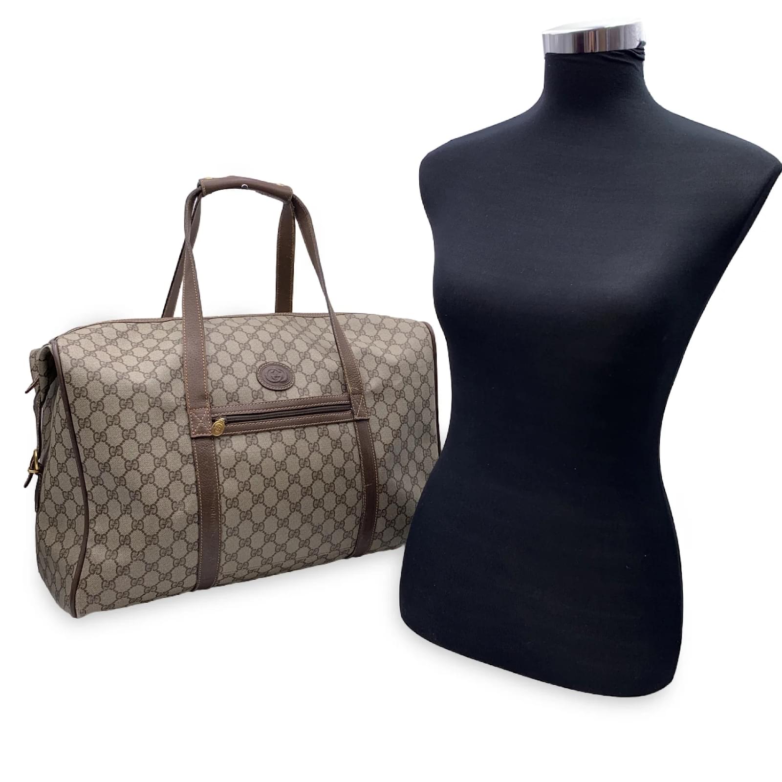 Vintage Gucci Leather Canvas Monogram Duffel Bag Weekender Tote Travel Bag