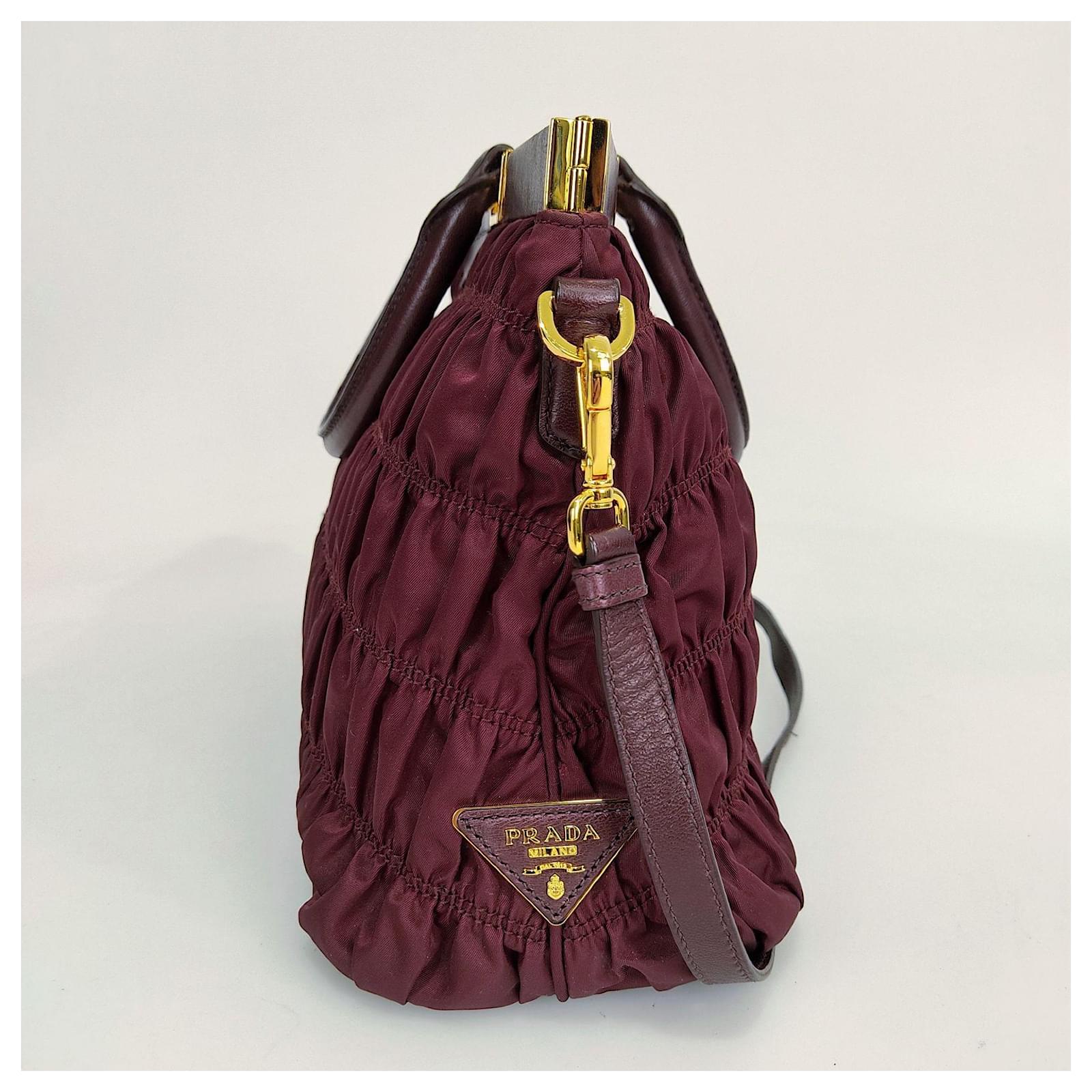 Prada Gaufre shoulder bag in burgundy nylon and leather trim Cloth ref