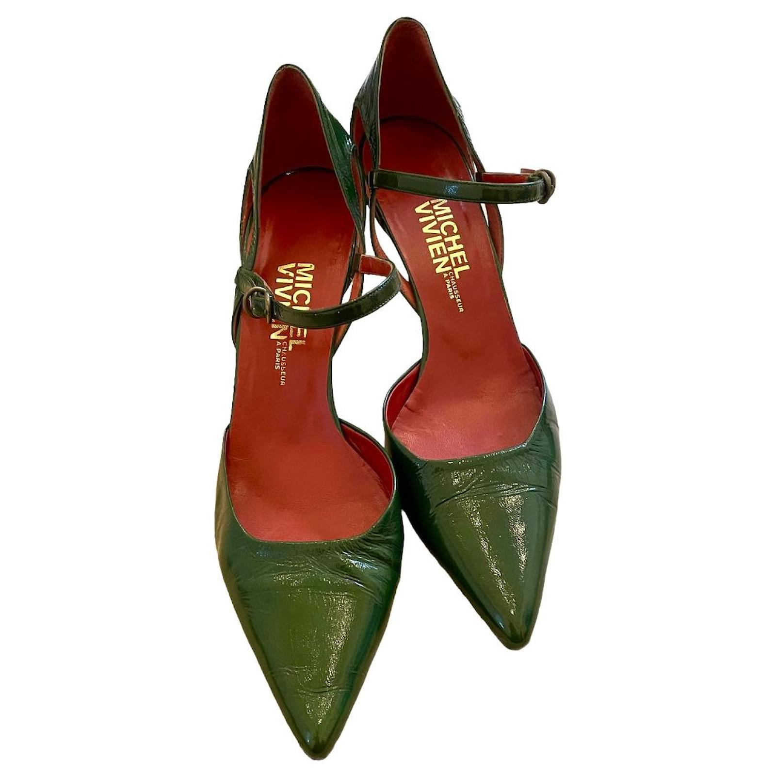 Vivian | Women's T-Strap Mid Heel Pumps Pointed Toe Leather Heels