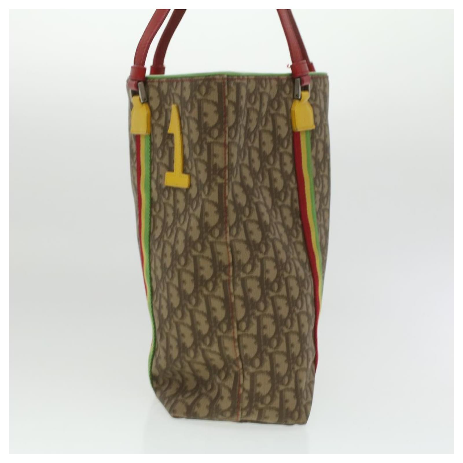 Christian Dior Trotter Canvas Tote Bag Rasta Color Brown 11 Christian Dior Trotter Canvas Tote Bag Rasta Color Brown 11