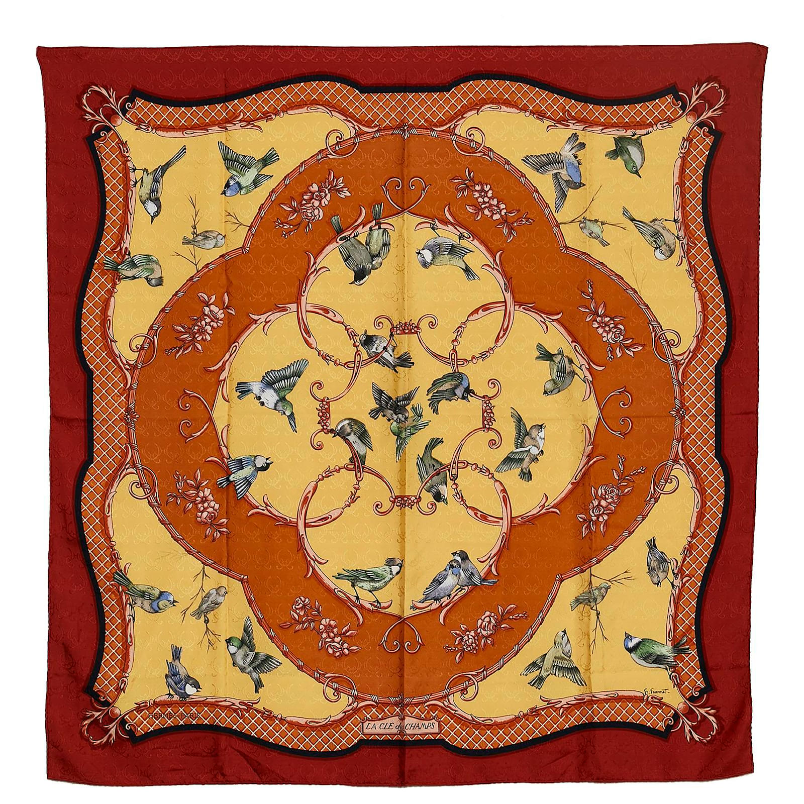Hermès Hermes Red La Cle des Champs Silk Scarf Cloth ref.JC843289
