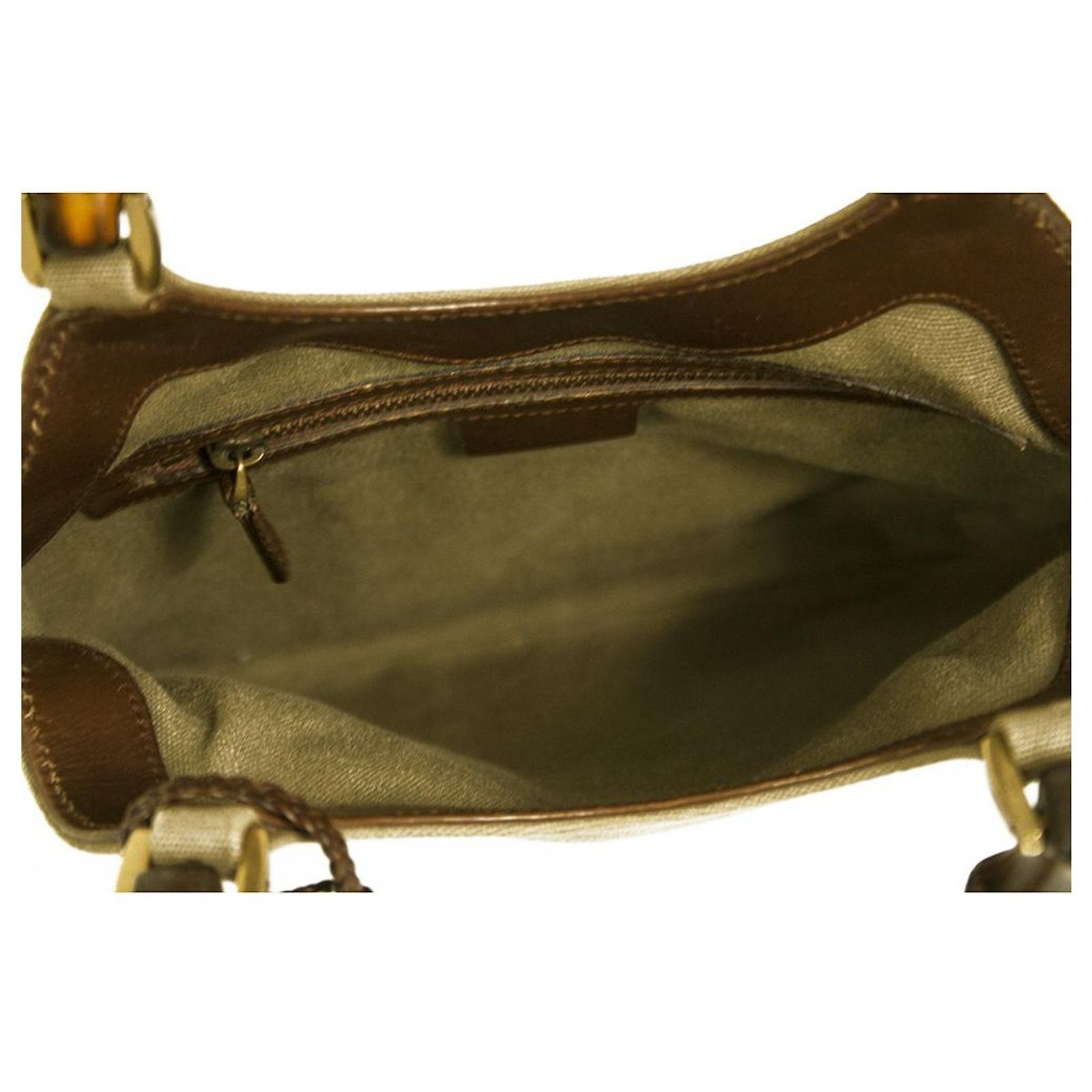 Sac Bandoulière Mixte Cuir Et Toile Marron Kaki – Marque Pegase, Parfait état