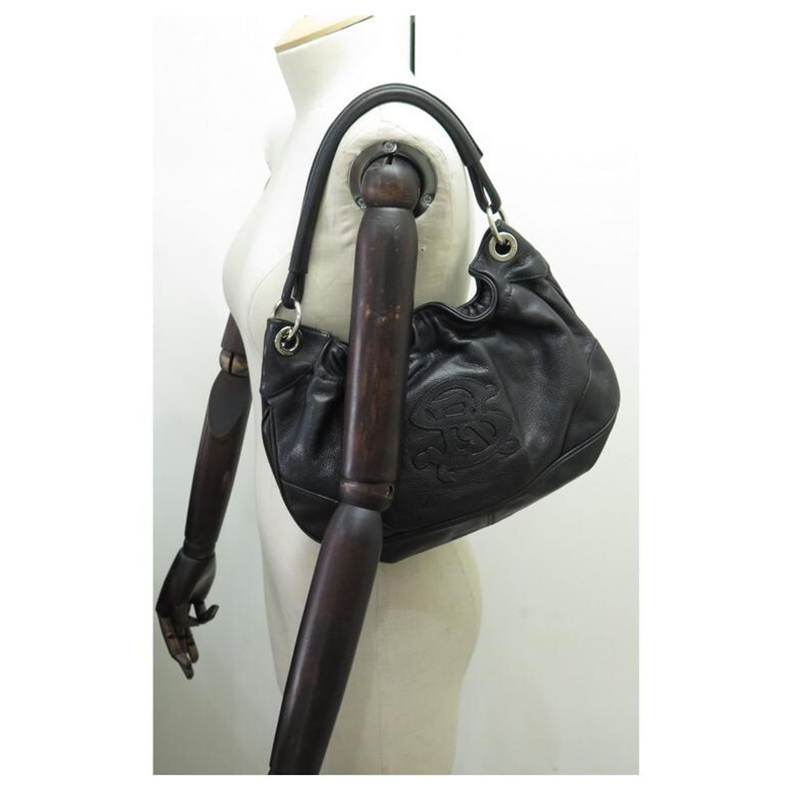 SONIA RYKIEL LOGO SR SHOULDER BAG LEATHER LEATHER PURSE HAND BAG 