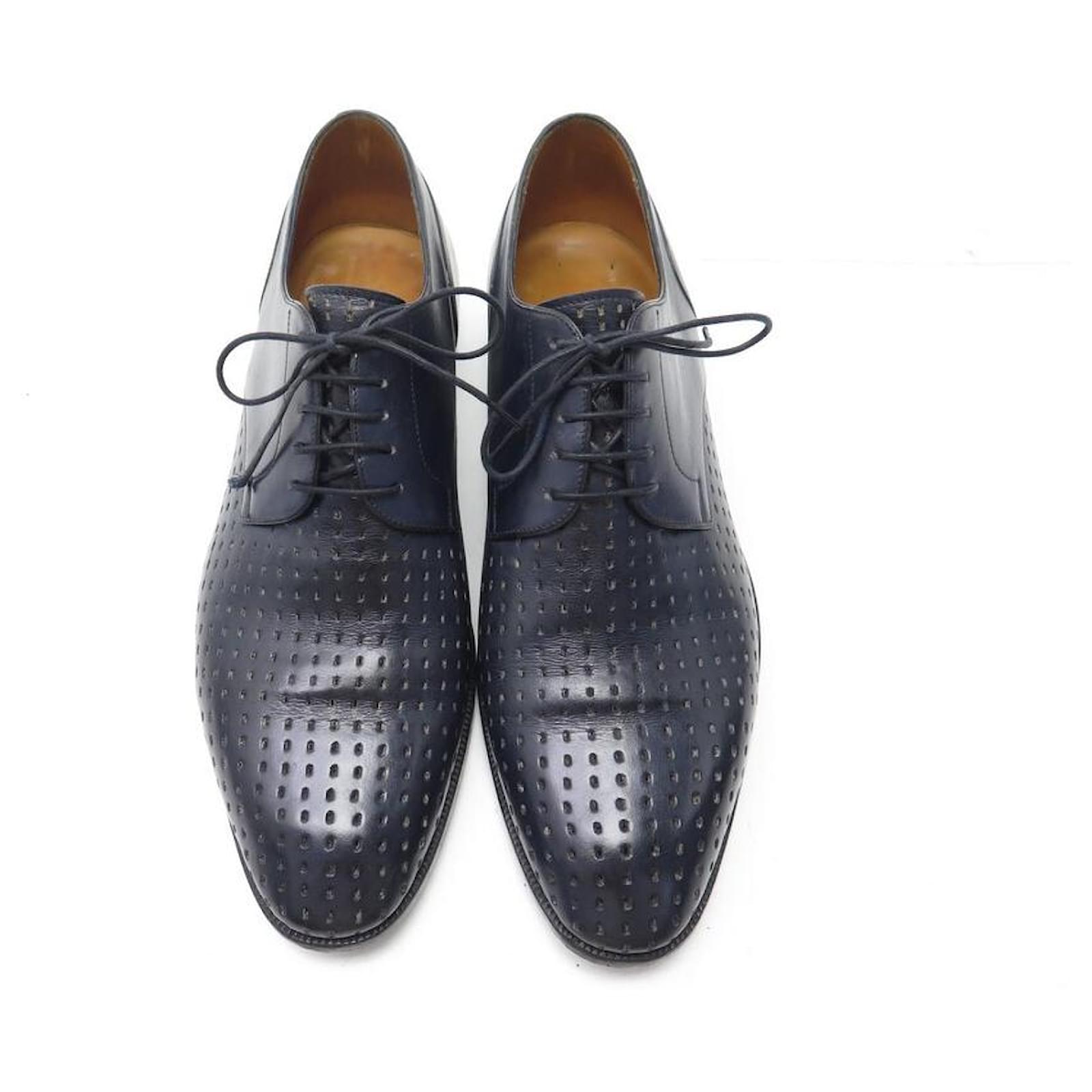 BERLUTI DERBY ELEGANT PERFORATED SHOES 7.5 41.5 Navy blue leather ref ...