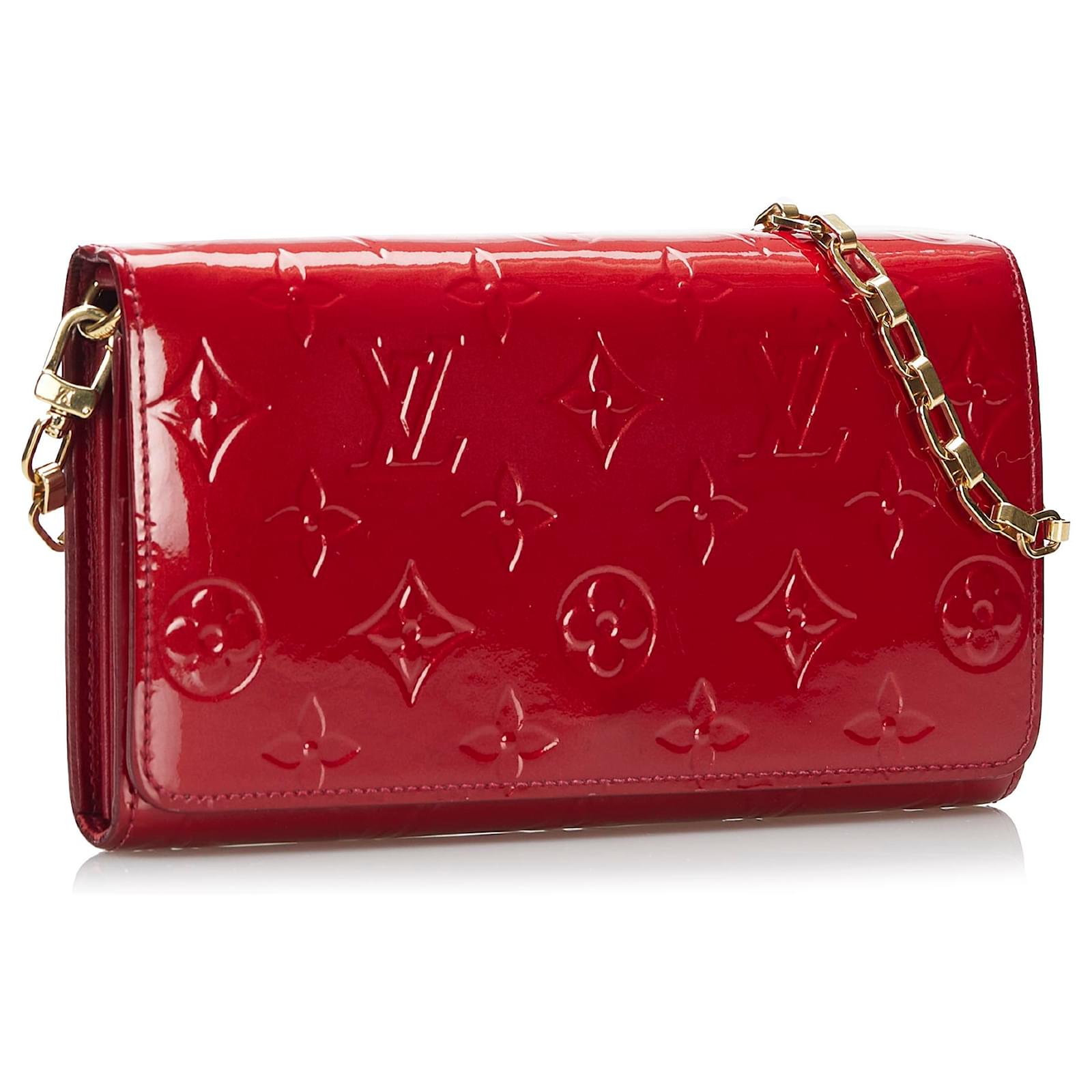 Louis Vuitton Red Monogram Vernis Sarah Chain Wallet Leather