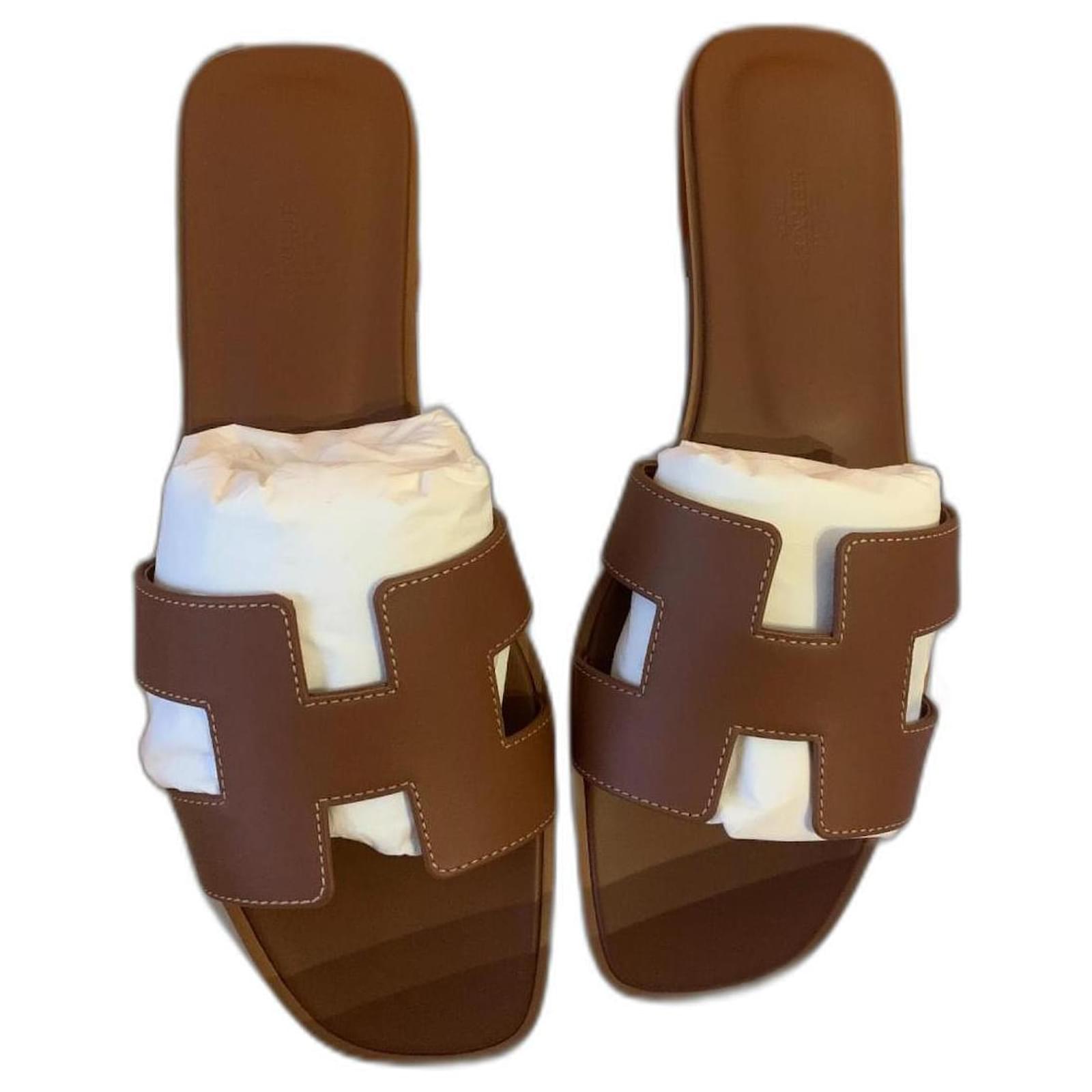 Hermès Oran sandals Brown Leather ref.850246 - Joli Closet