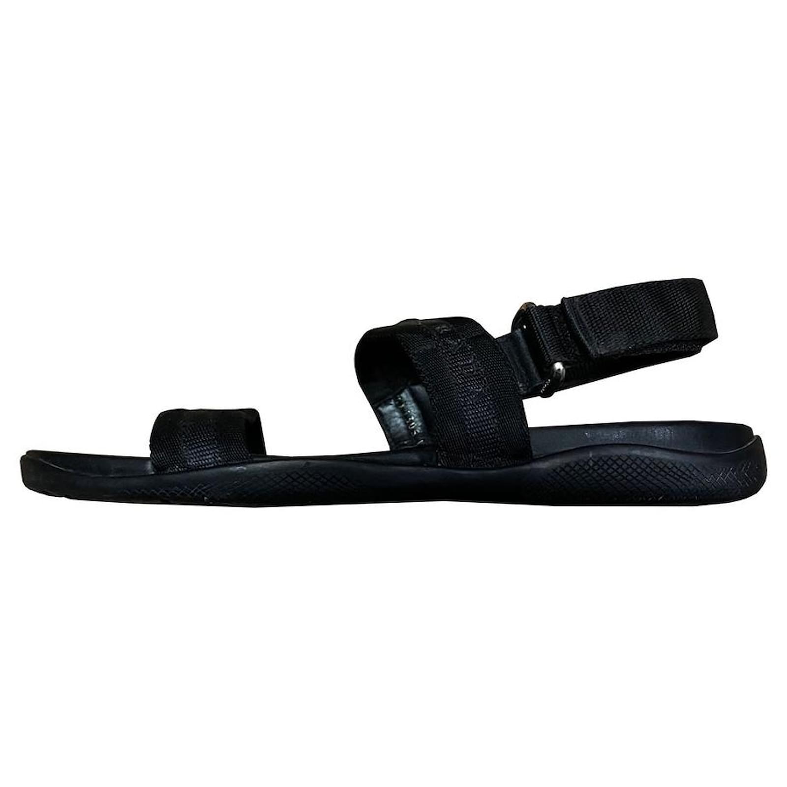 prada-men-sandals-black-leather-cloth-ref-851786-joli-closet