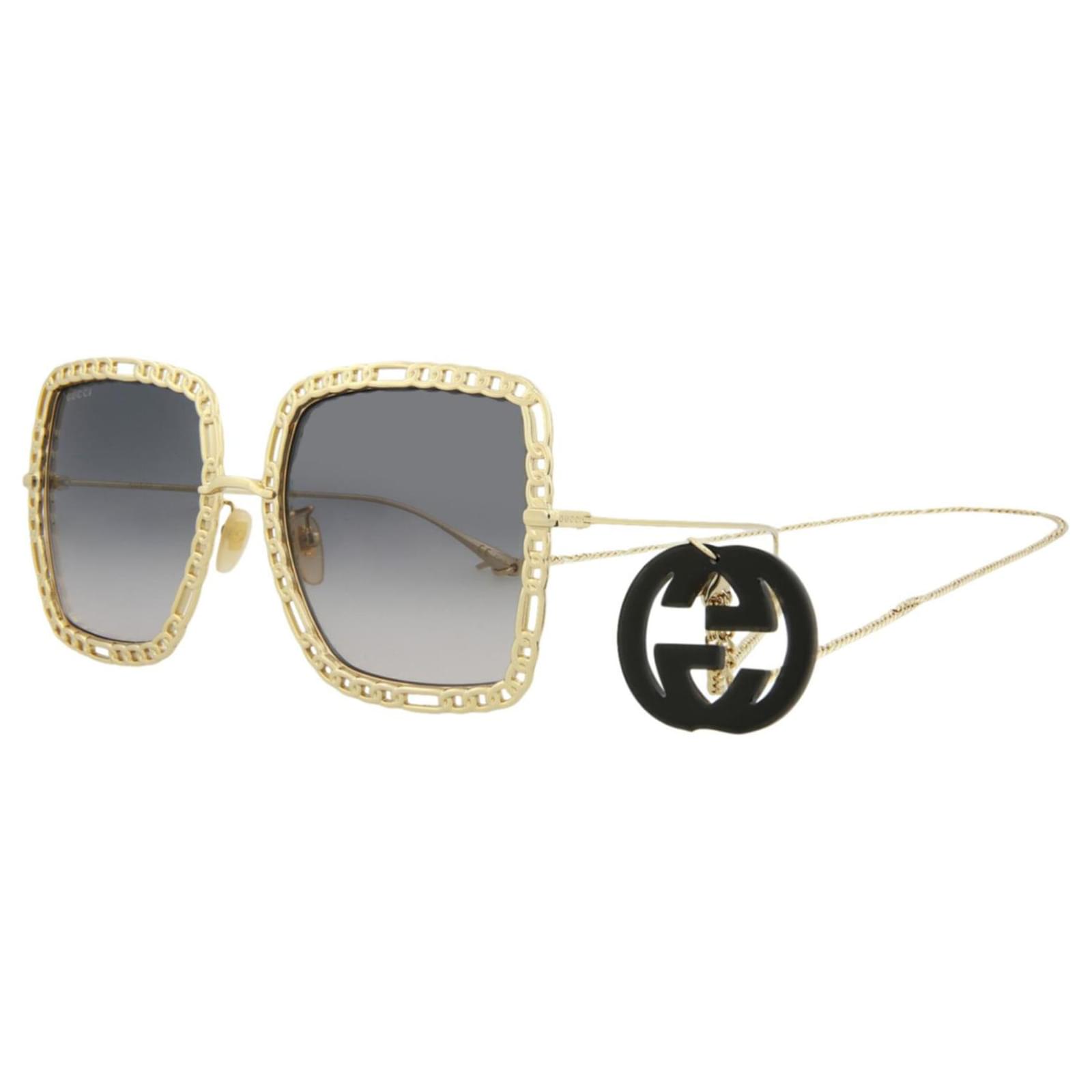 Gucci Square-Metal Frame Sunglasses Golden Metallic