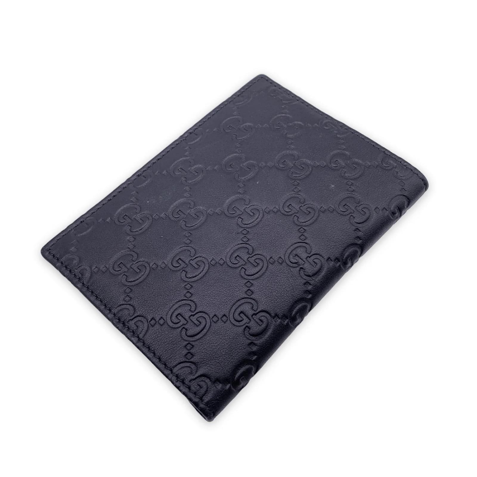 Gucci Black ssima Leather Passport Case Document Holder ref.853000