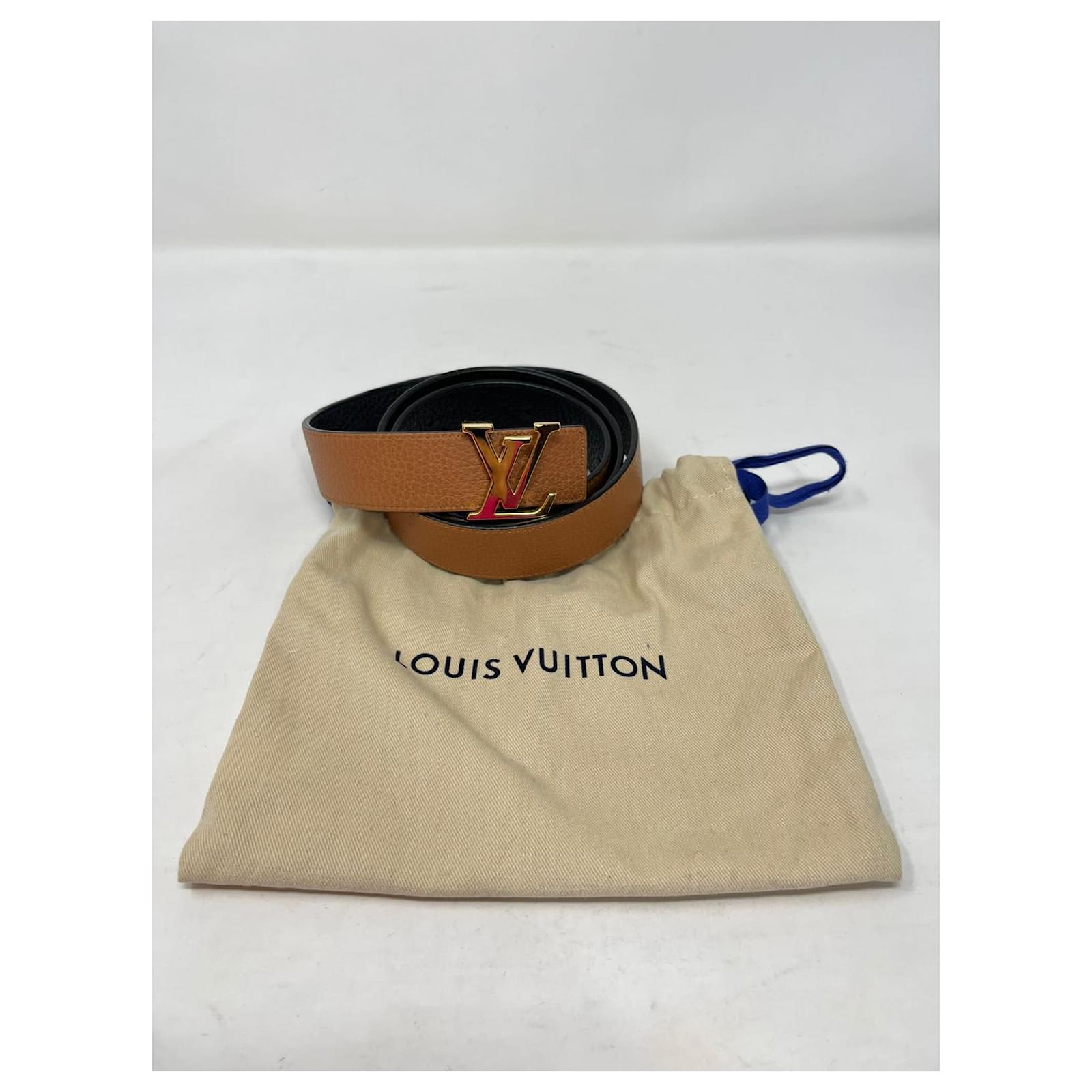 Louis Vuitton Reversible Black Beige LV Logo Buckle Belt Size 90