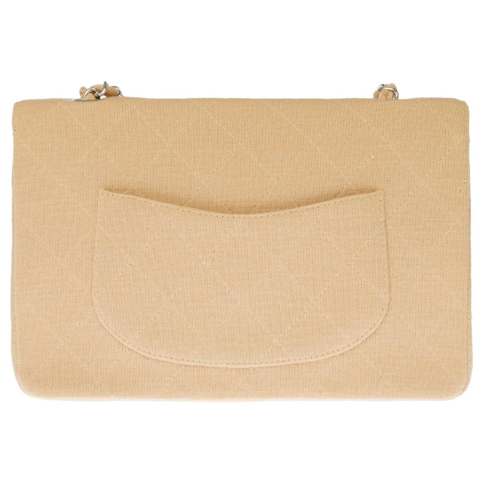 Chanel timeless shoulder bag in beige jersey- 121252245 Cotton ref.855281 -  Joli Closet