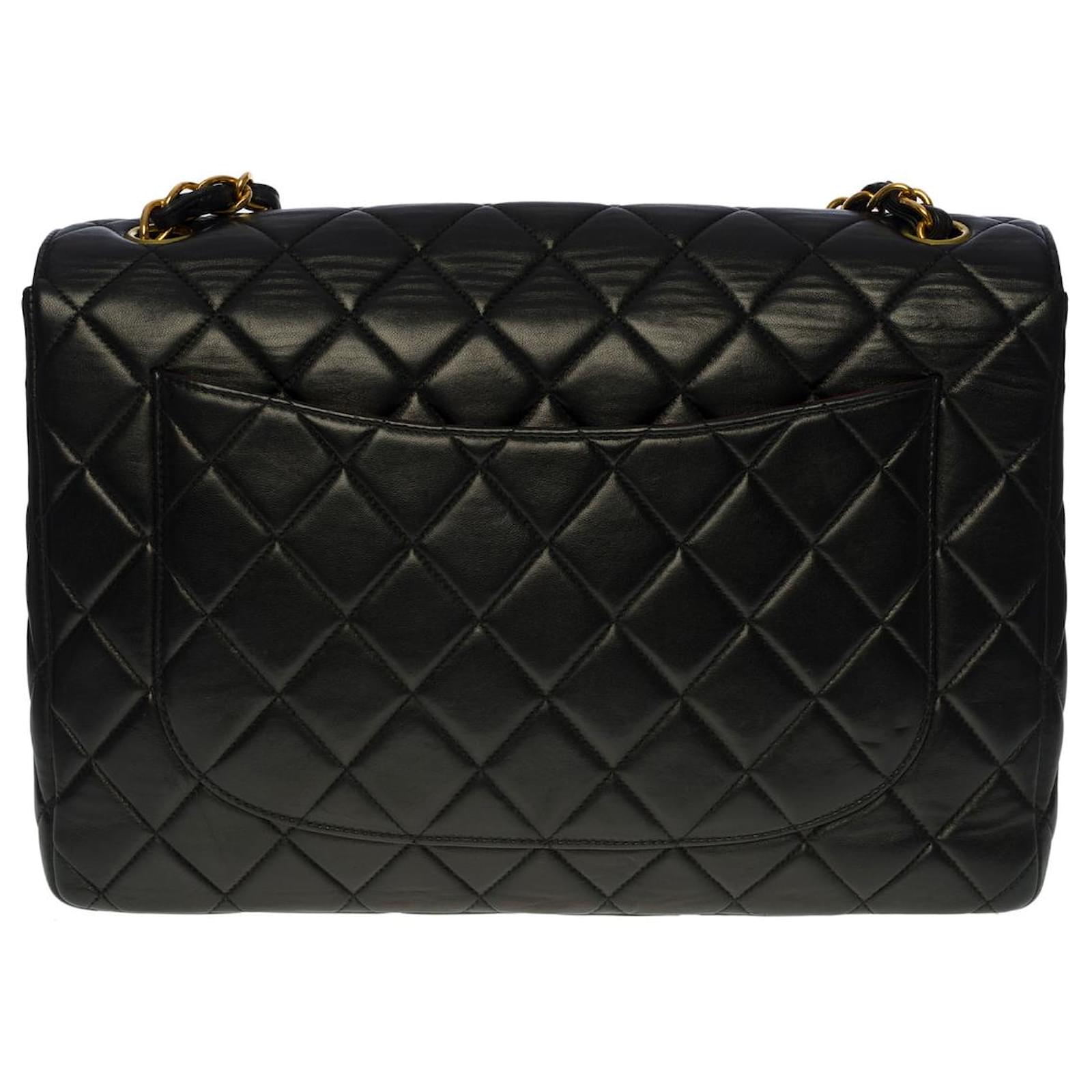 Chanel Paris Quilted Lamb Skin Black Caviar Large Logo Bag Made In Italy