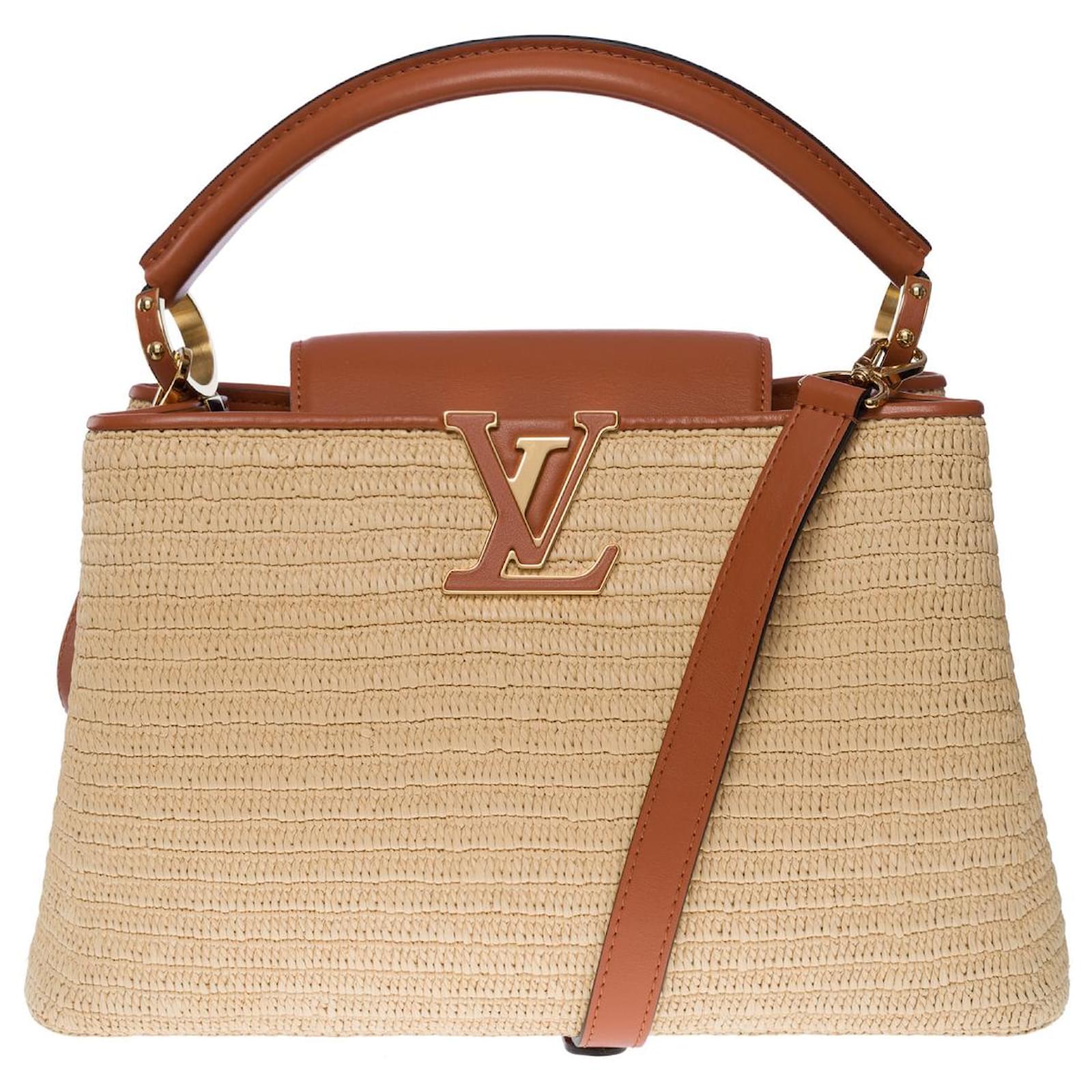 Louis Vuitton handbag capucines mm raffia shoulder strap101055 Beige Wicker  ref.855415 - Joli Closet