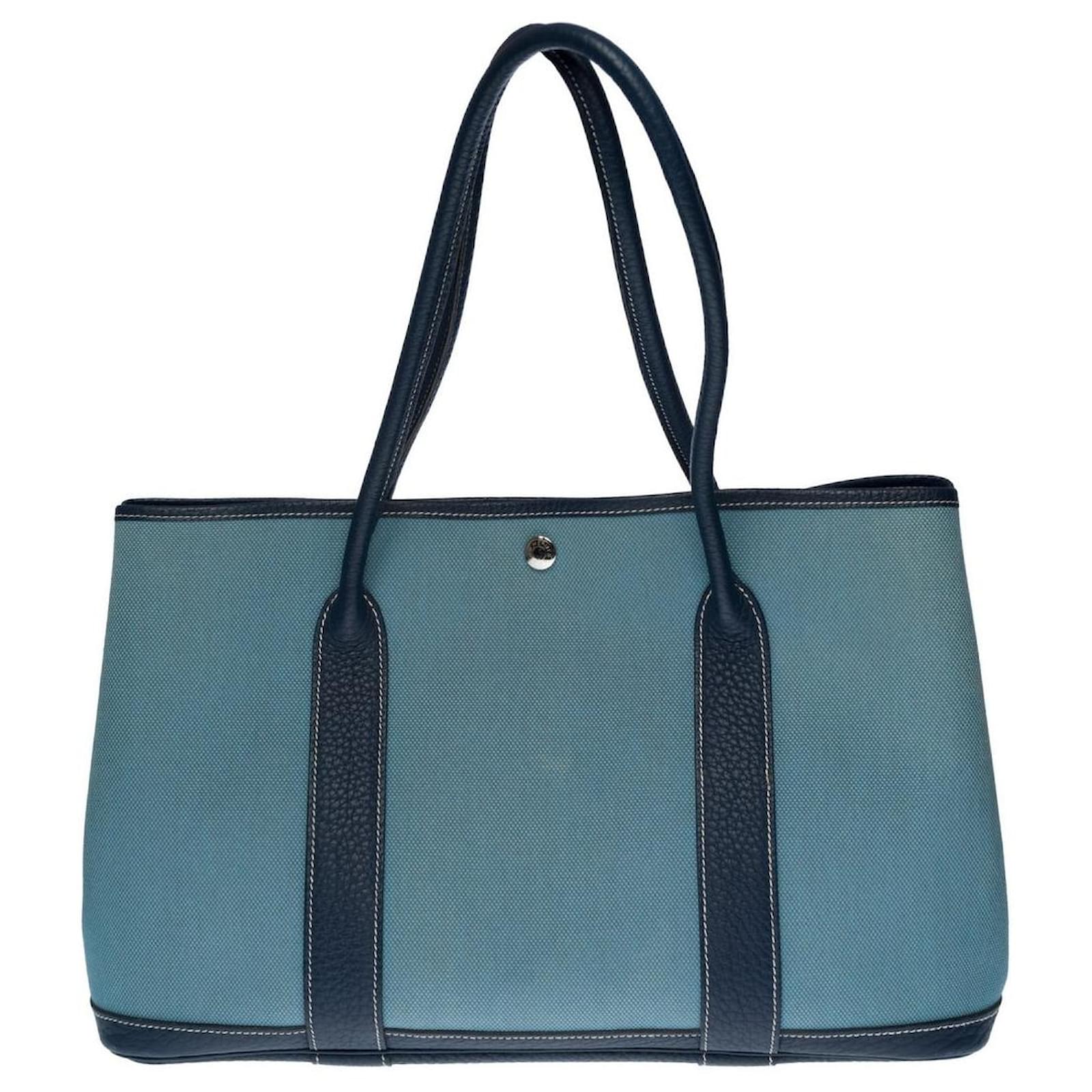 Hermès GARDEN PARTY TOTE 36 in canvas and blue leather-116397437 Cloth  ref.855428 - Joli Closet