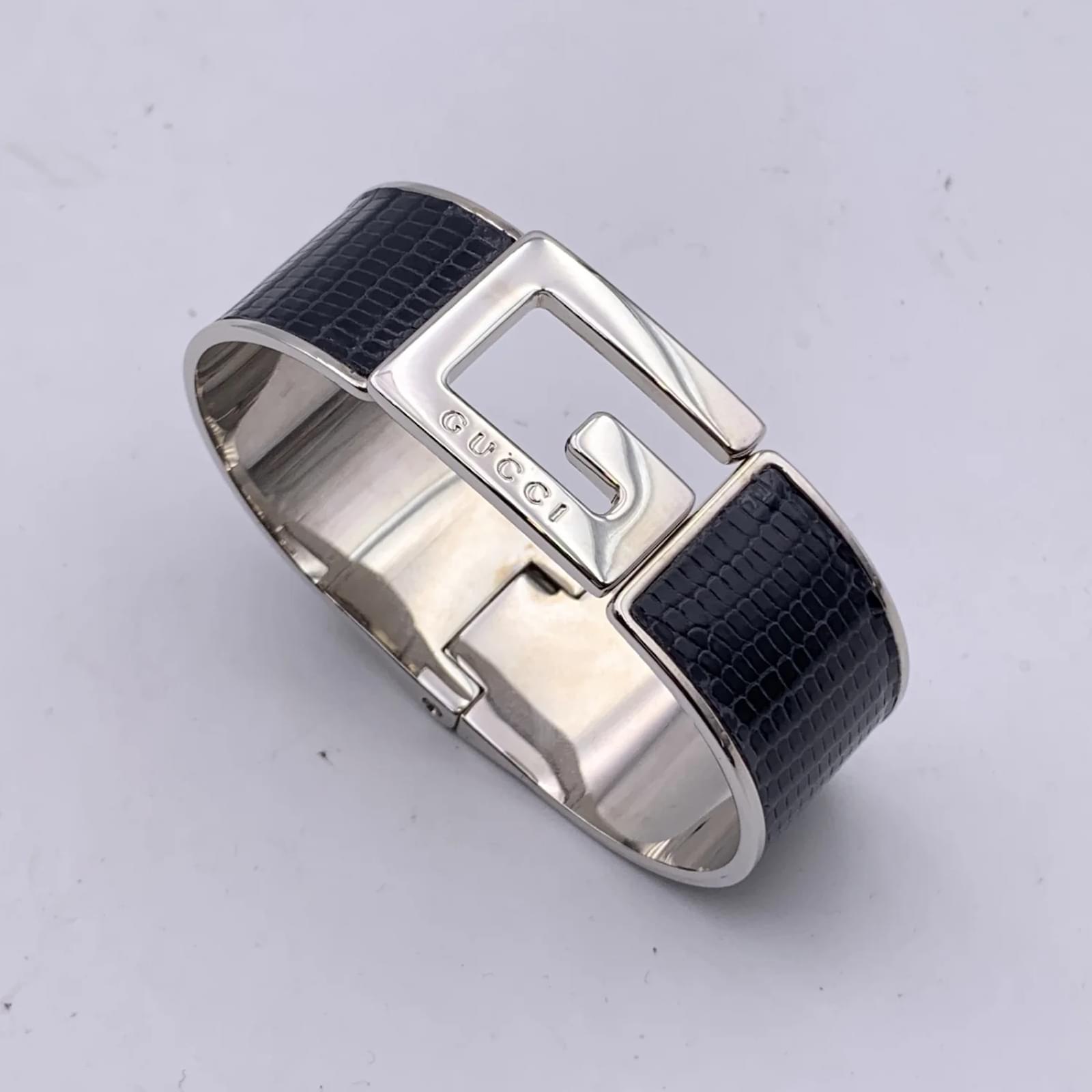 アクセサリー GUCCI Logo Black Patent Silver Bangle アクセサリー GUCCI Logo Black Patent Silver Bangle GUCCI