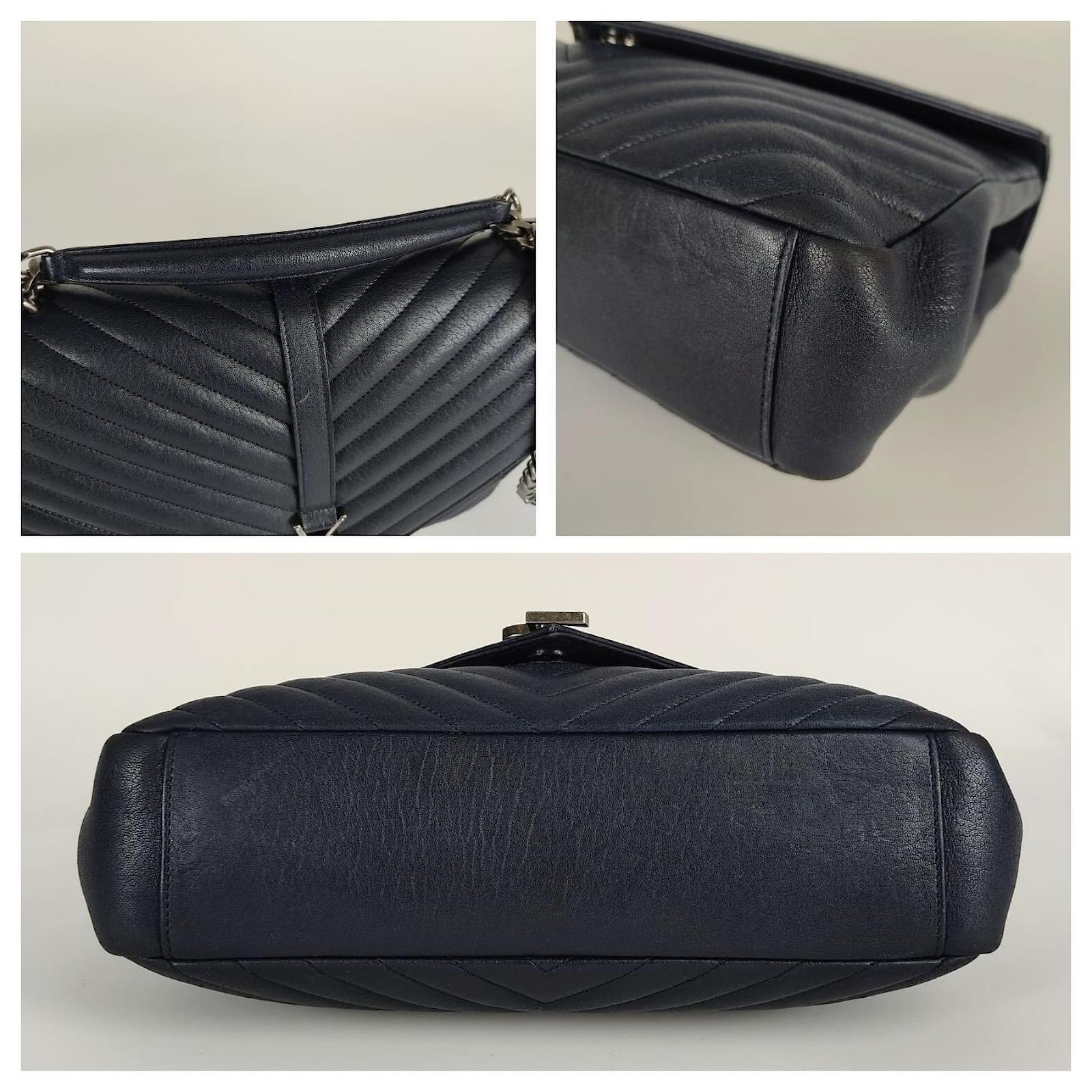 Yves Saint Laurent Grand sac cha?�ne Saint Laurent College en cuir matelass?� bleu ref.859078 