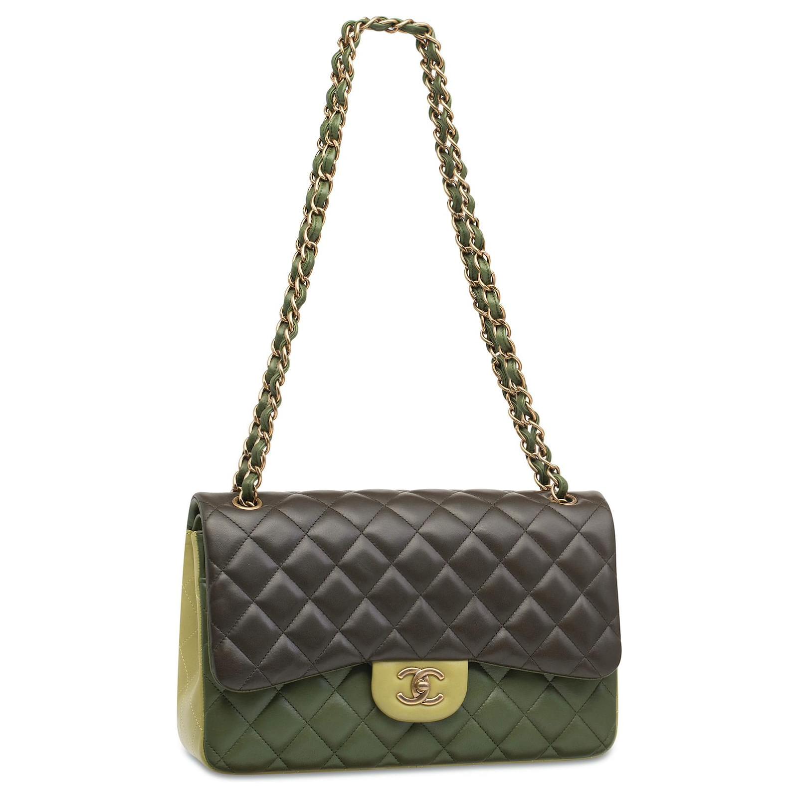 Chanel Olive Green Jumbo Classic Flap Patent Leather Handbag ○ Labellov ○  Buy and Sell Authentic Luxury