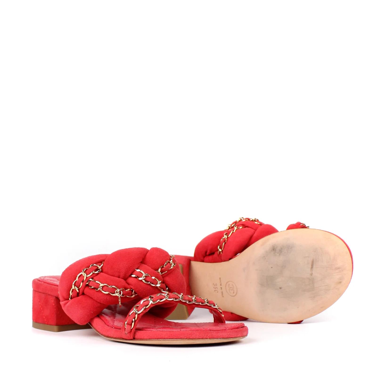 CHANEL Sandals T.eu 35 Leather Red ref.859594 - Joli Closet