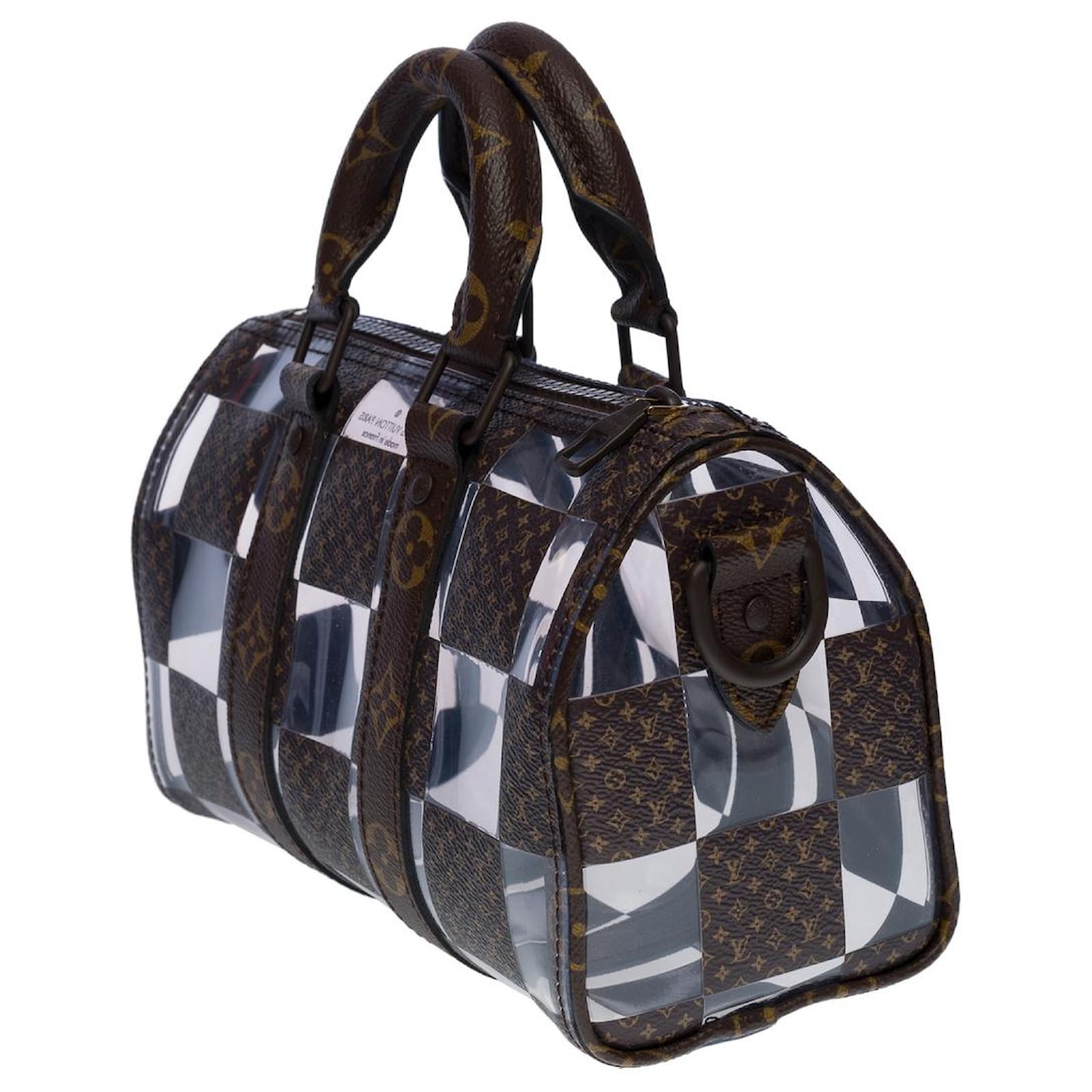Louis Vuitton mini keepall bag 25 virgil abloh shoulder strap in canvas and  pvc-100697 Brown Cloth Plastic ref.860004 - Joli Closet