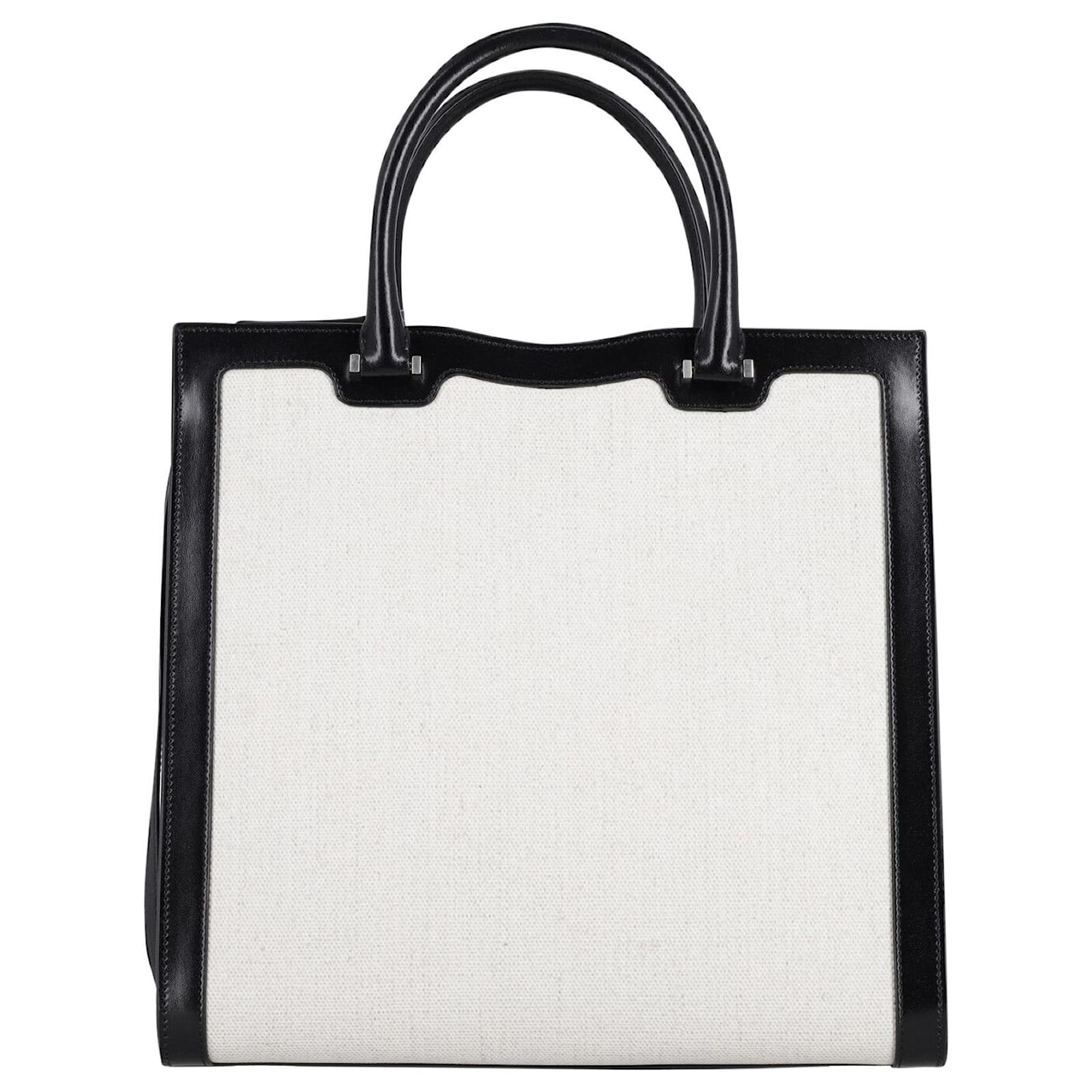 Saint Laurent Small Uptown Tote Bag in Beige Canvas and Glossed