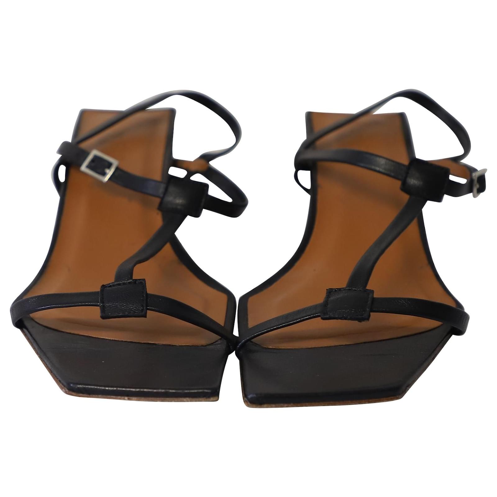 Autre Marque By Far Krista Block Heel Sandals in Black Leather ref