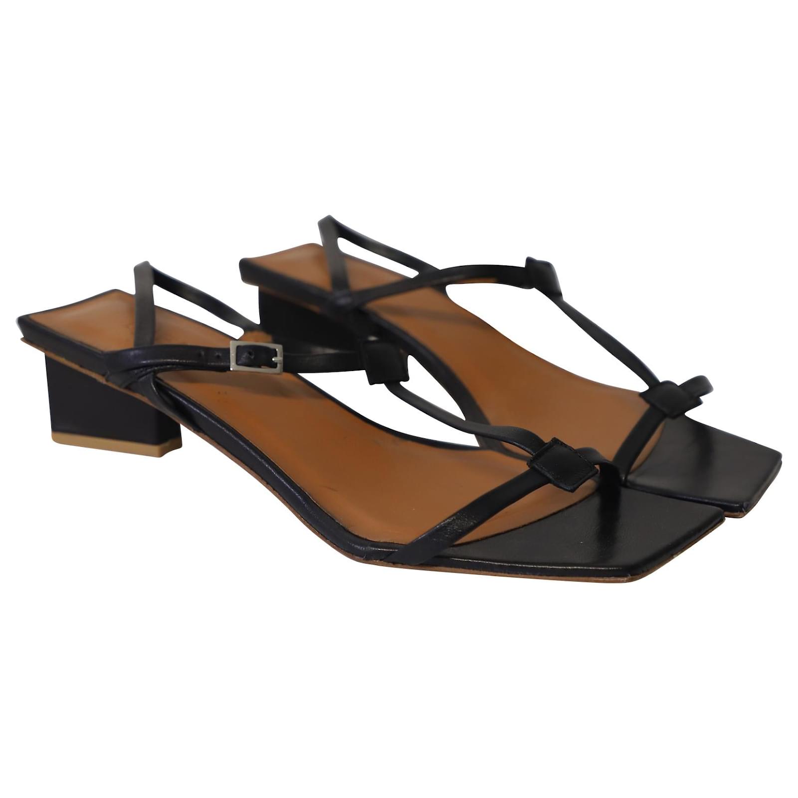 Autre Marque By Far Krista Block Heel Sandals in Black Leather ref