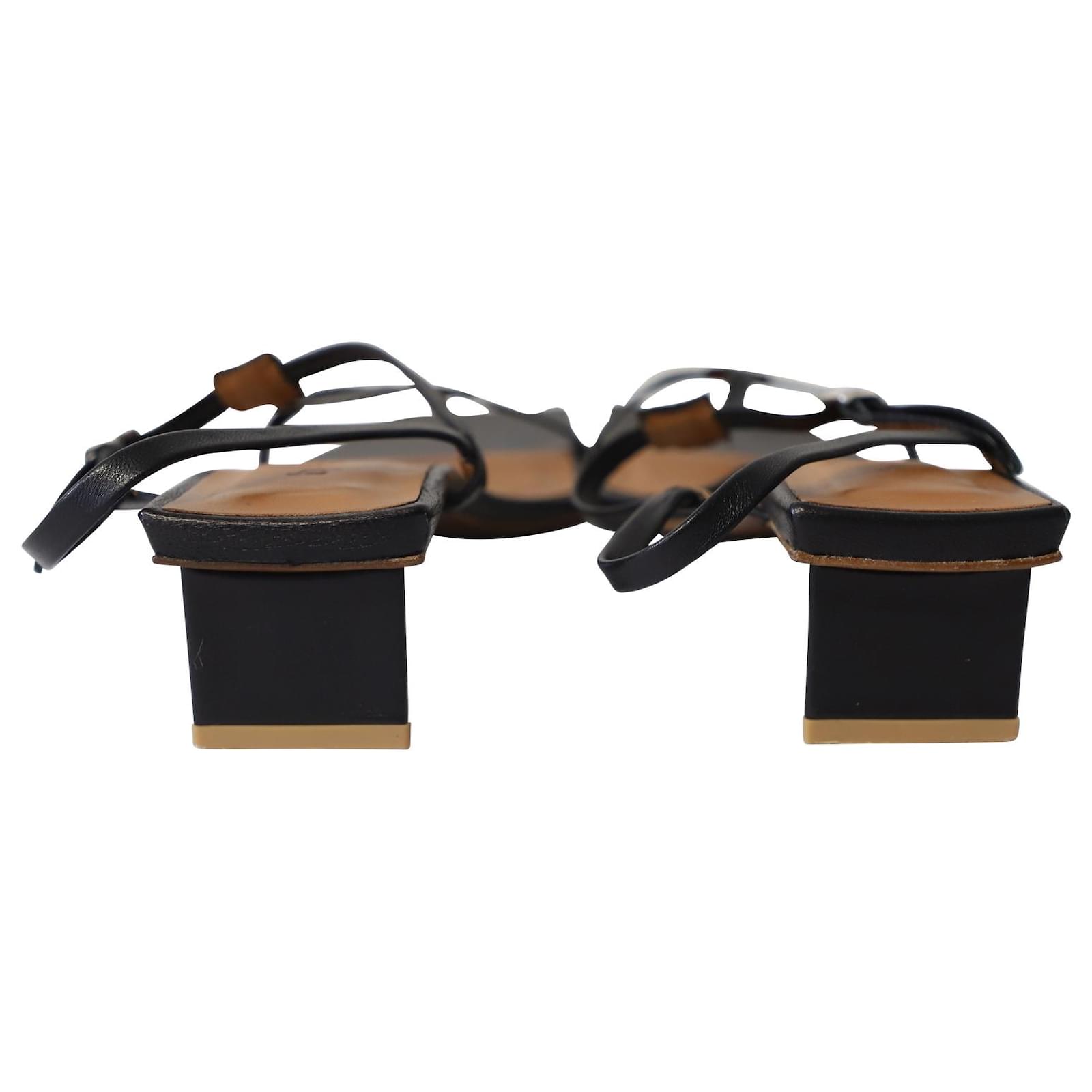 Autre Marque By Far Krista Block Heel Sandals in Black Leather ref