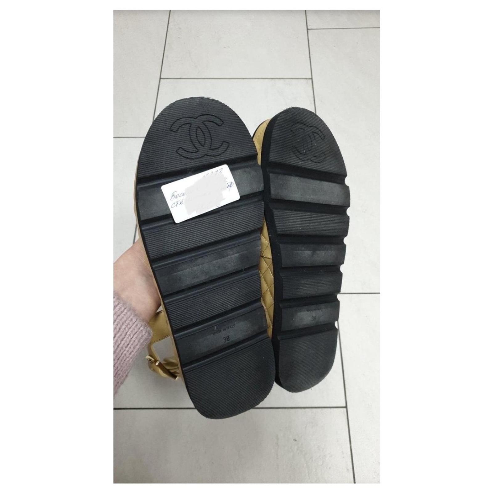 Chanel Quilted Platform Beige Sandals Leather ref.861867 - Joli Closet