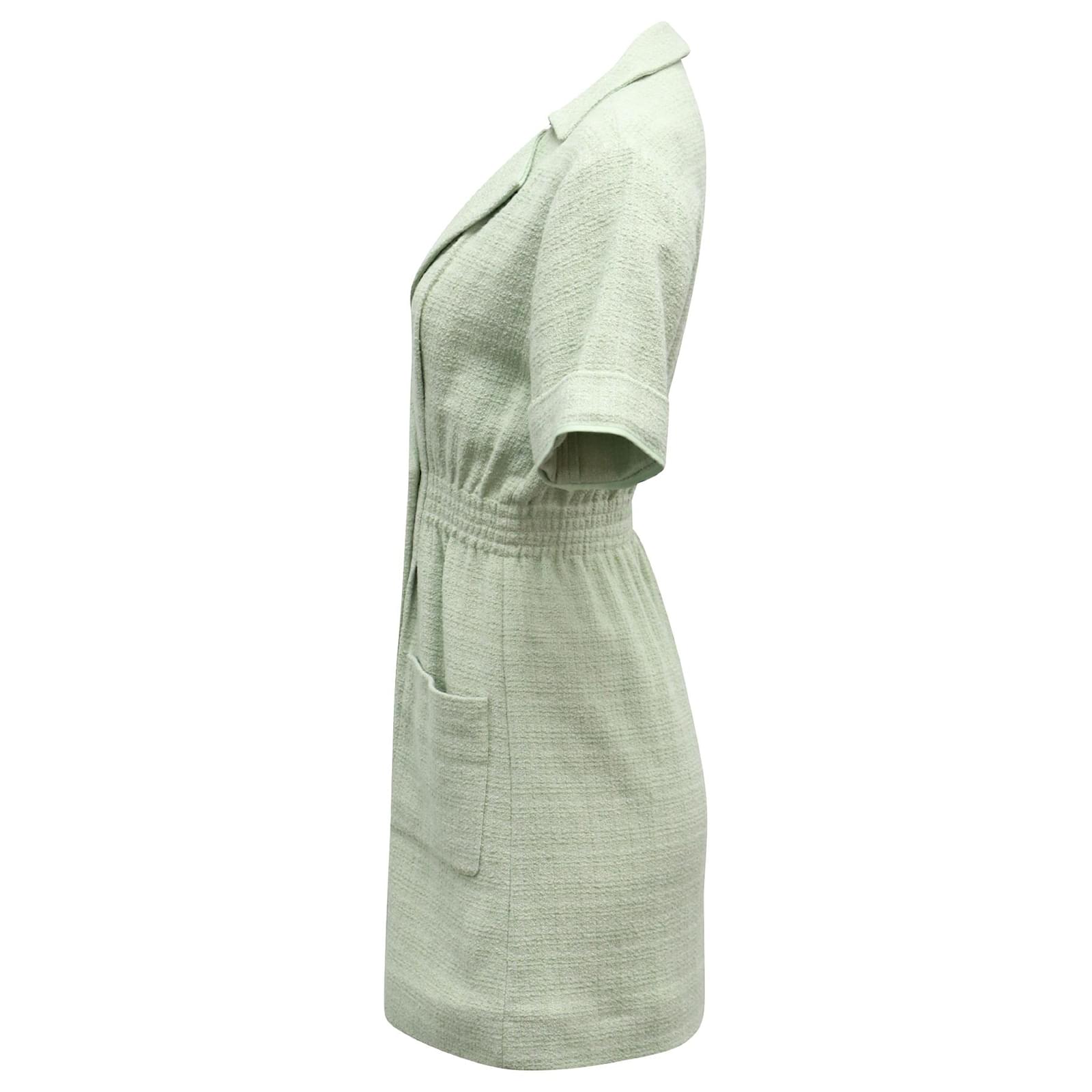 Sandro Paris Alize Double Breasted Tweed Dress in Green Viscose (Sold) -  Joli Closet