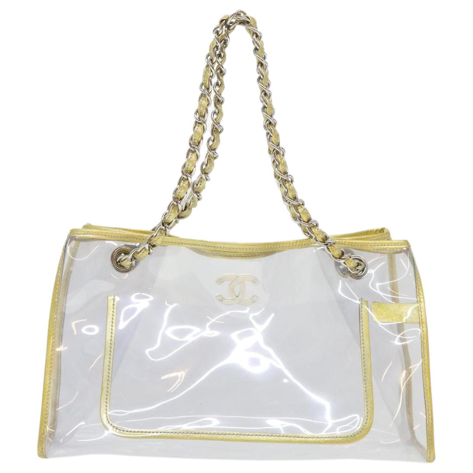 CHANEL Chain Shoulder Bag Vinyl Clear Gold CC Auth 38990 Golden