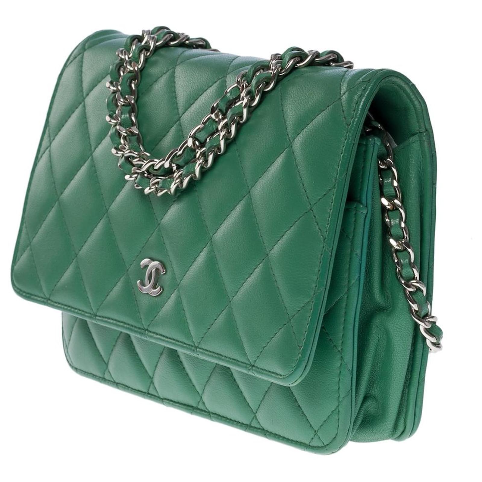 CHANEL Green Wallet On Chain WOC Shoulder Bag Crossbody Clutch