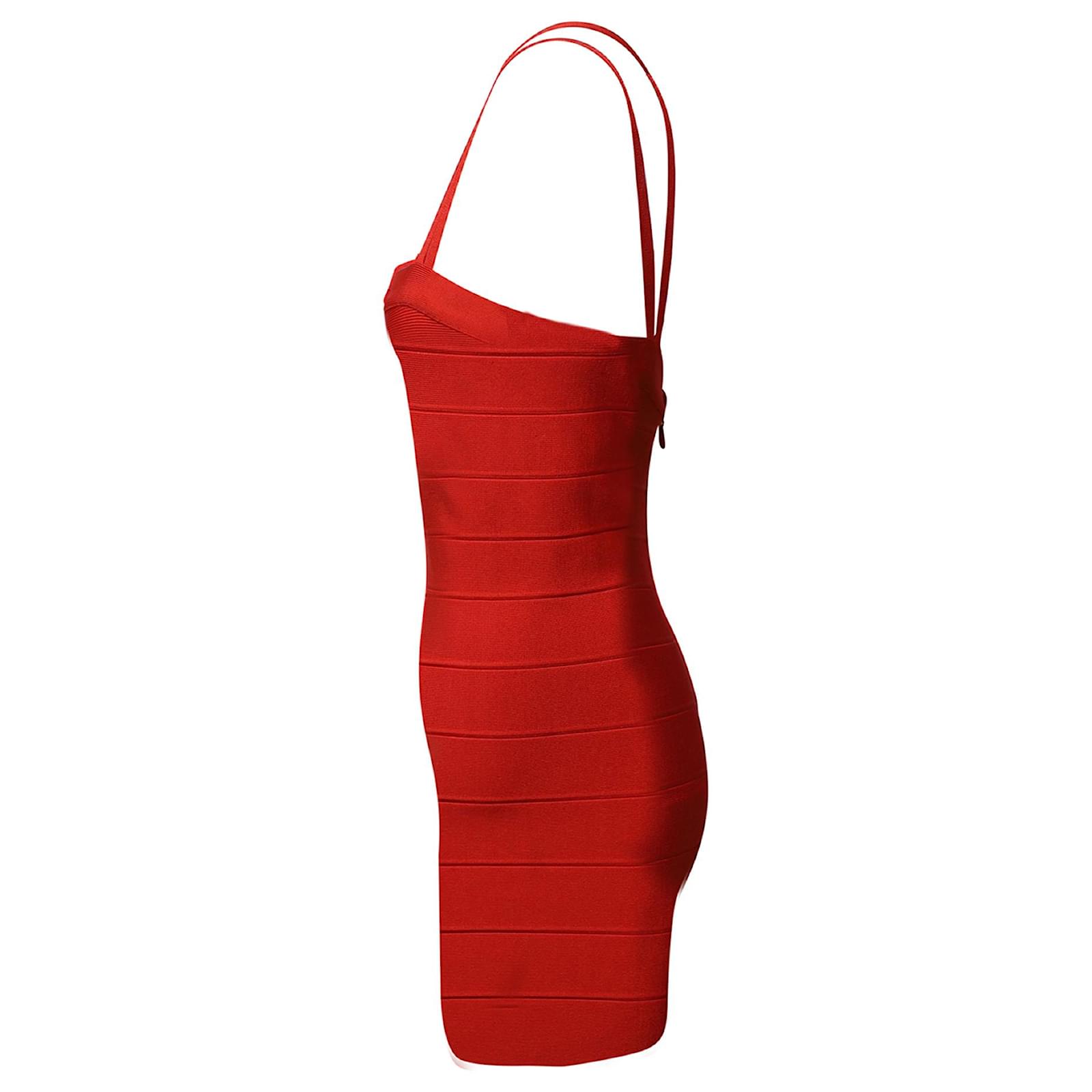 Herve Leger Criss Cross Back Bandage Mini Dress in Red Recycled Rayon  (Sold) - Joli Closet