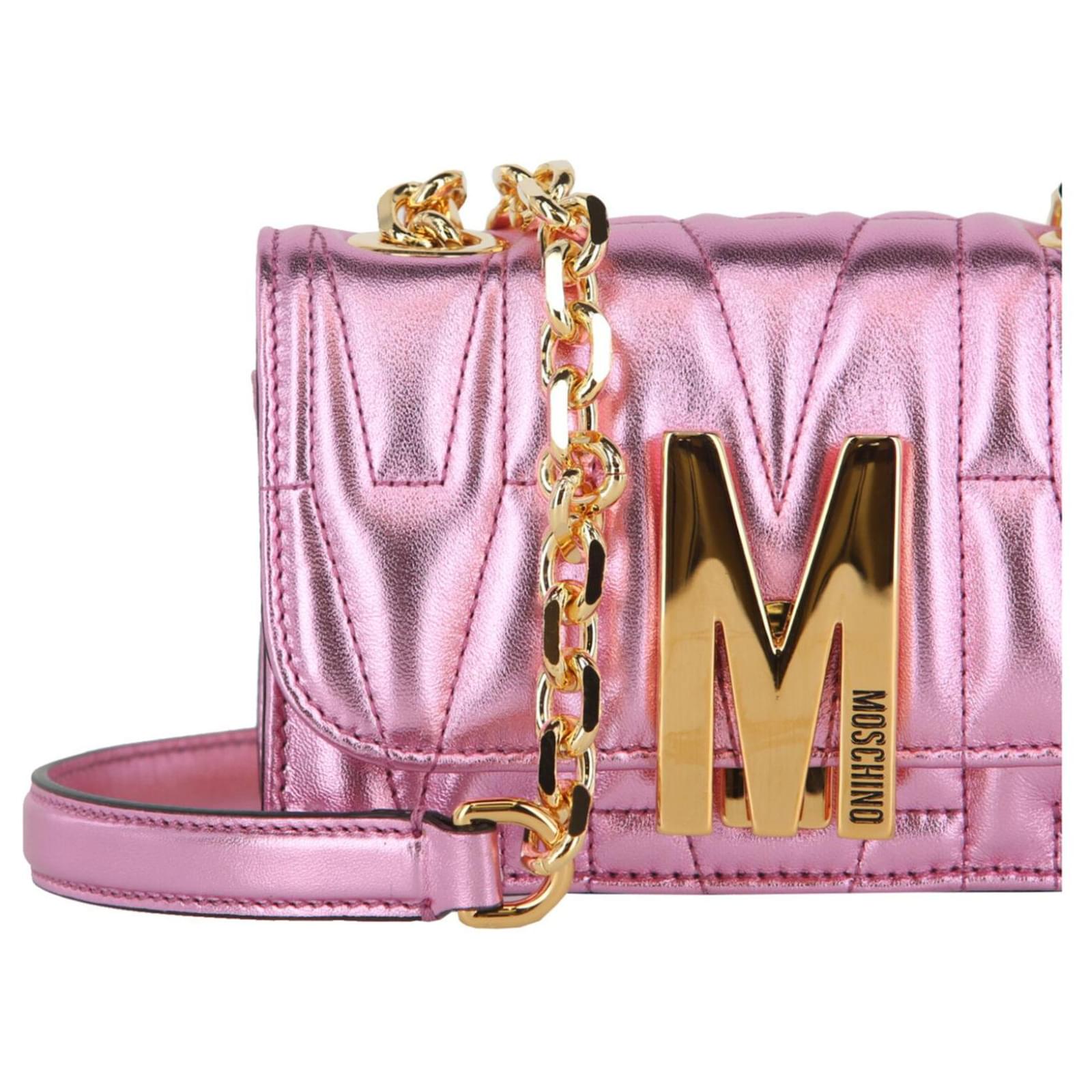 Moschino Quilted M-Logo Crossbody Bag Pink Leather ref.868991